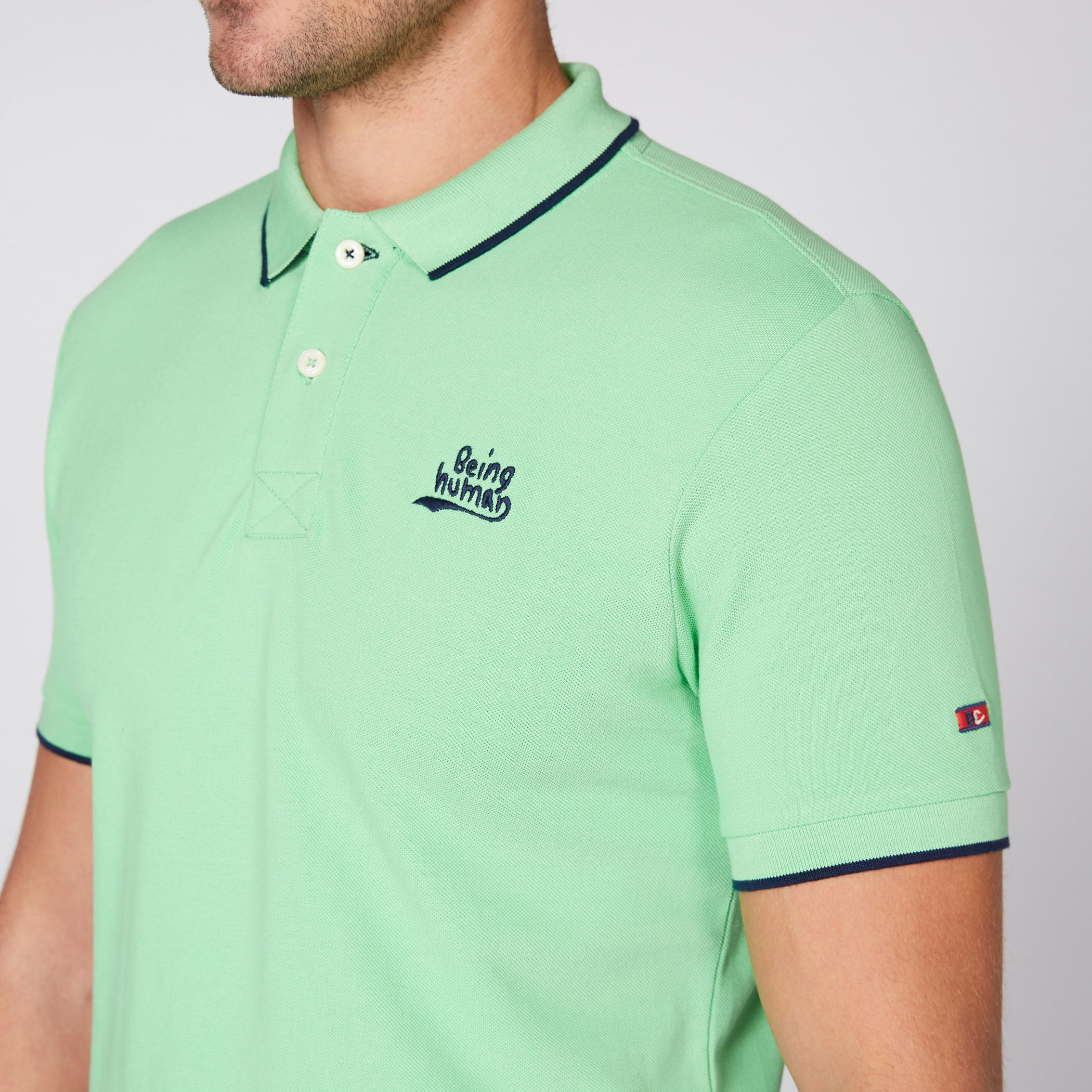 تيشيرت بياقة بولو وأكمام قصيرة وتطريز بيينج هيومان-men-clothing-tshirtsandpolos-polos-image-3