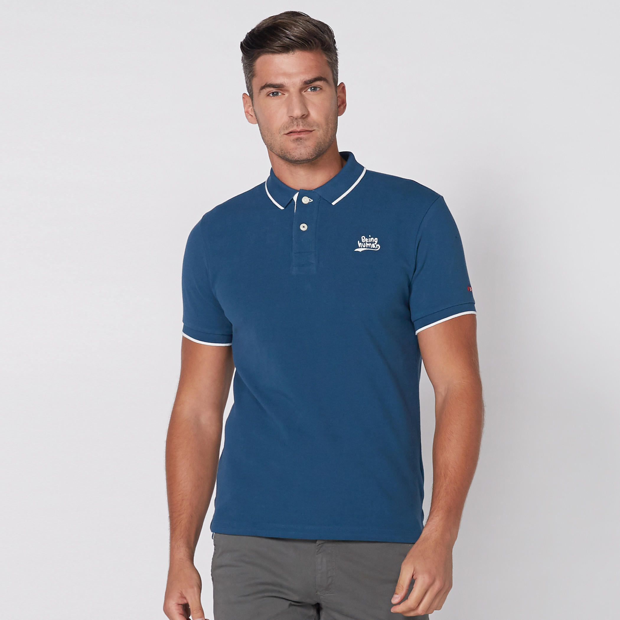 Being Human T-Shirt with Polo Neck and Short Sleeves-men-clothing-tshirtsandpolos-polos-image-2