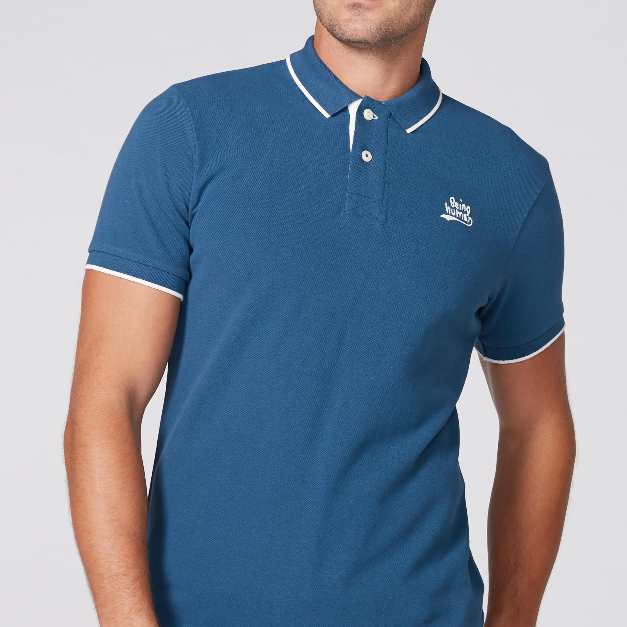 Being Human T-Shirt with Polo Neck and Short Sleeves-men-clothing-tshirtsandpolos-polos-image-3