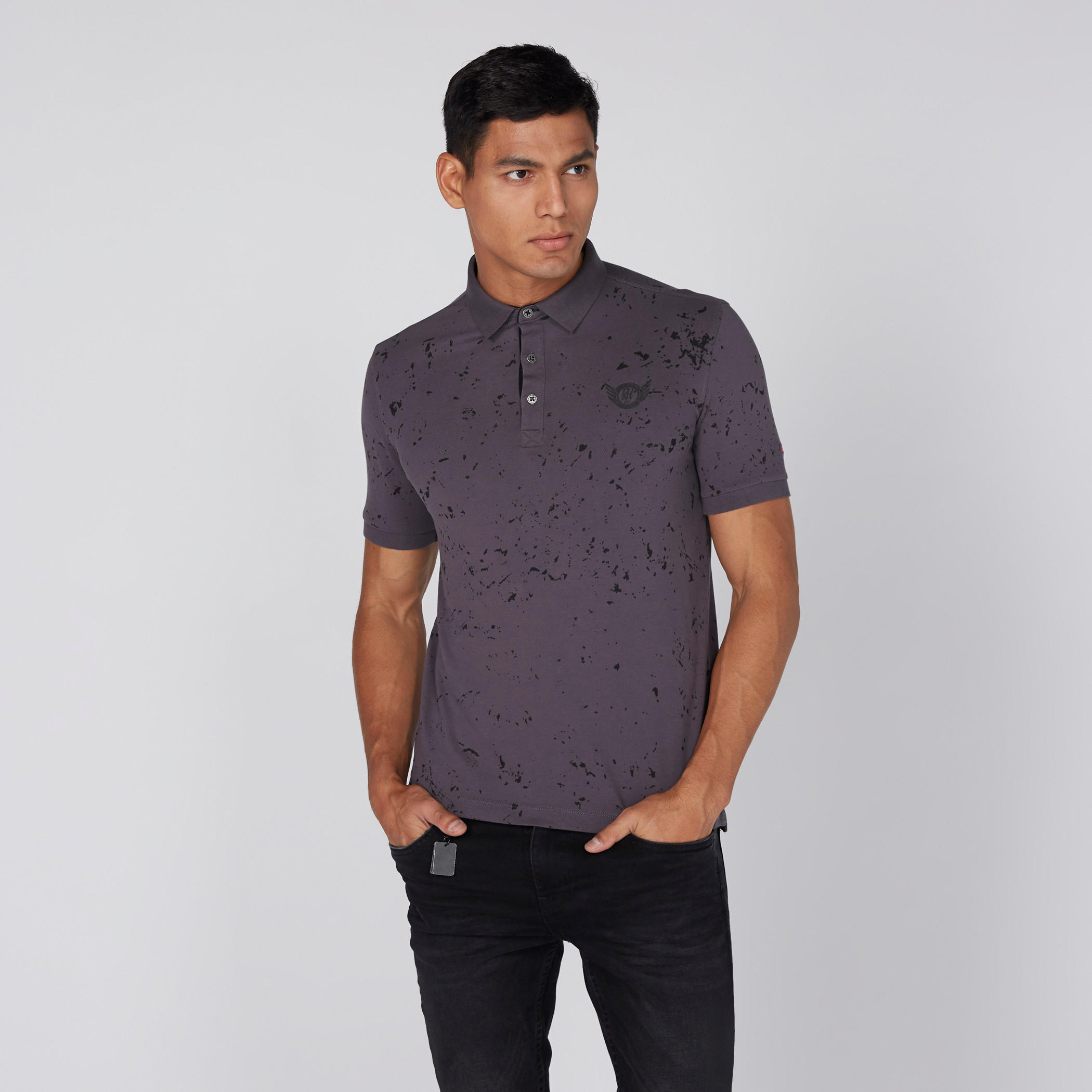 تيشيرت بياقة بولو وأكمام قصيرة وطبعات بيينج هيومان-men-clothing-tshirtsandpolos-polos-image-1
