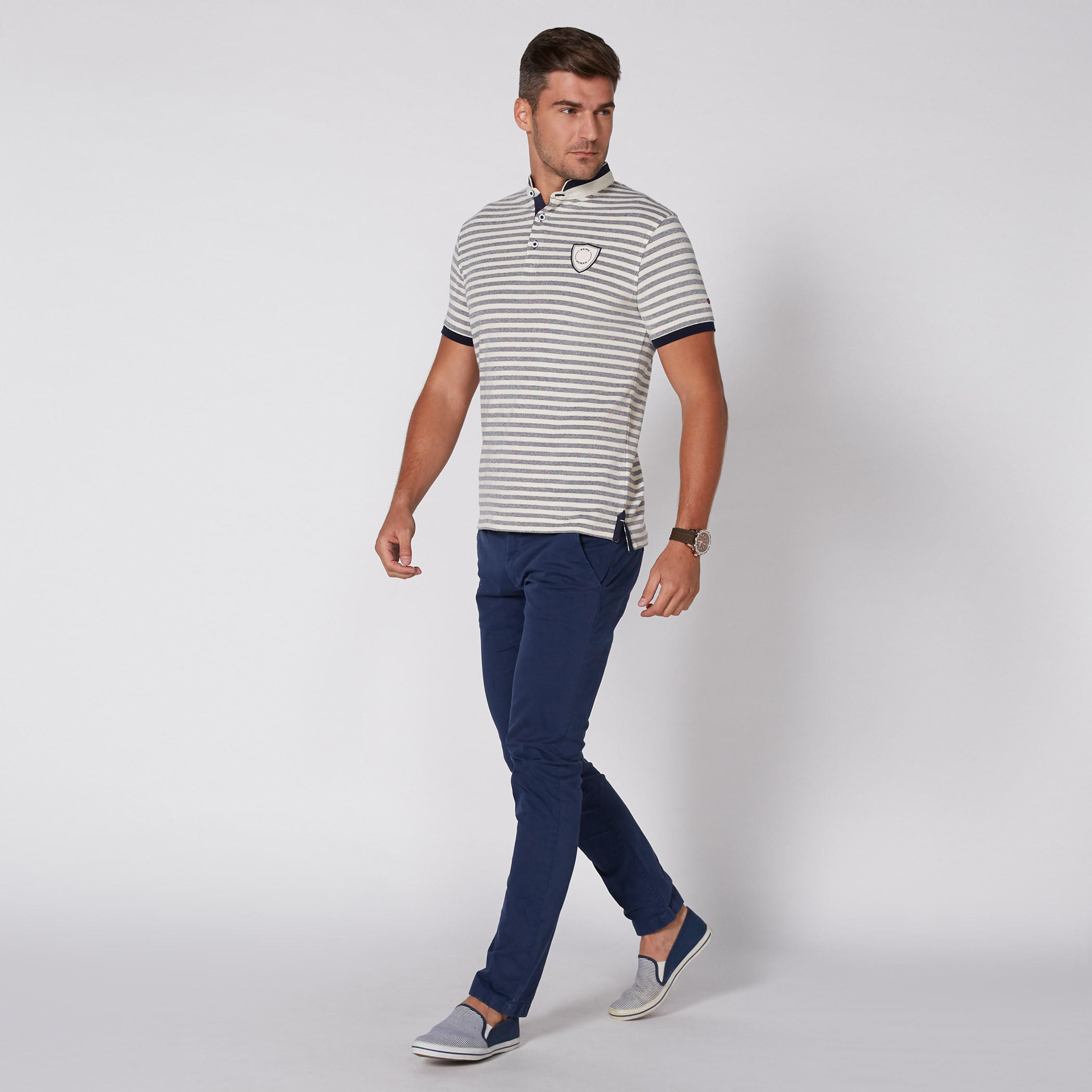 Being Human Striped T-Shirt with Mandarin Collar and Short Sleeves-men-clothing-tshirtsandpolos-tshirts-image-2