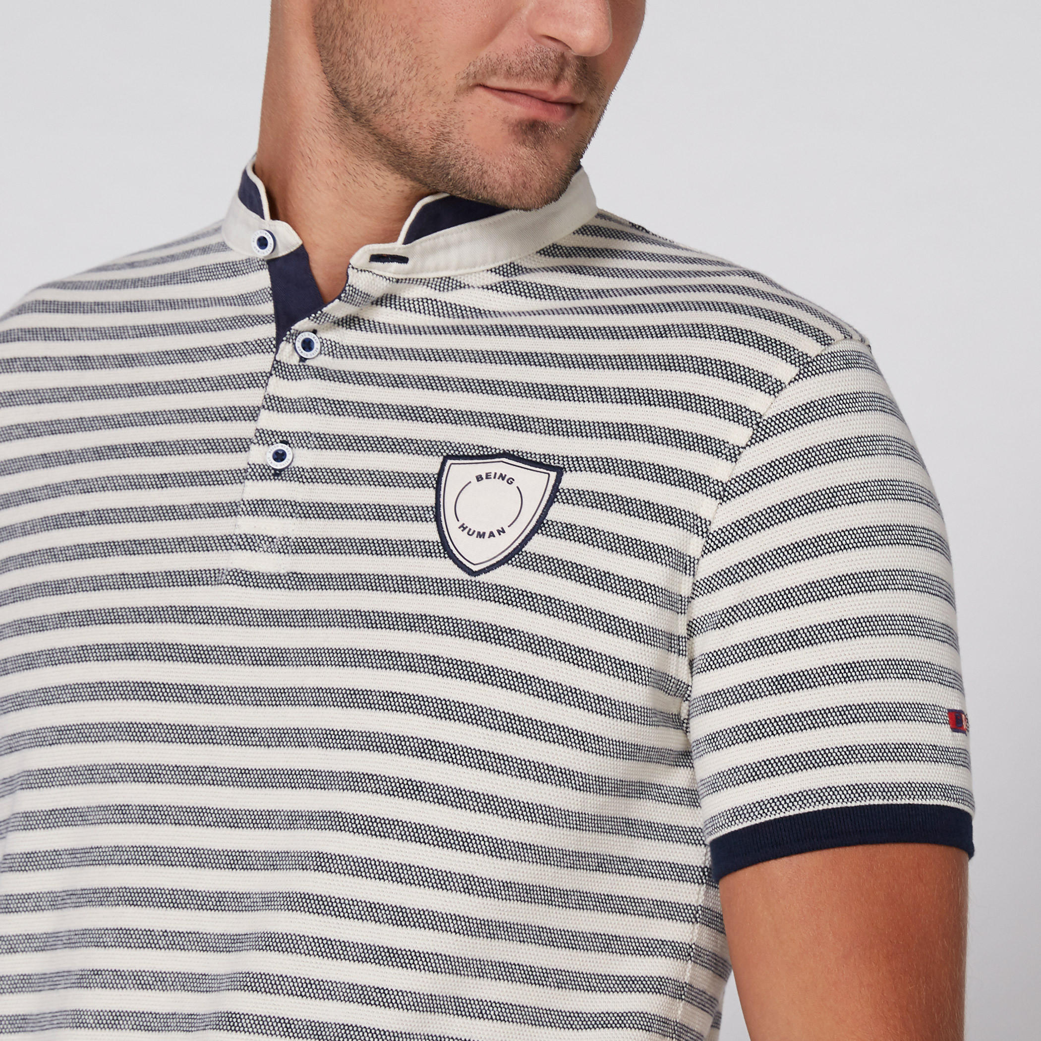 Being Human Striped T-Shirt with Mandarin Collar and Short Sleeves-men-clothing-tshirtsandpolos-tshirts-image-3