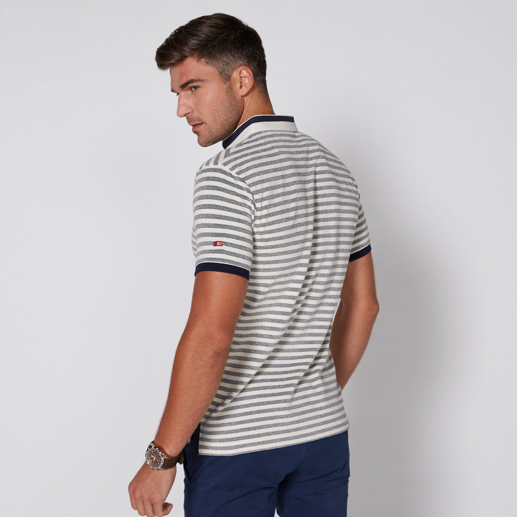 Being Human Striped T-Shirt with Mandarin Collar and Short Sleeves-men-clothing-tshirtsandpolos-tshirts-image-4