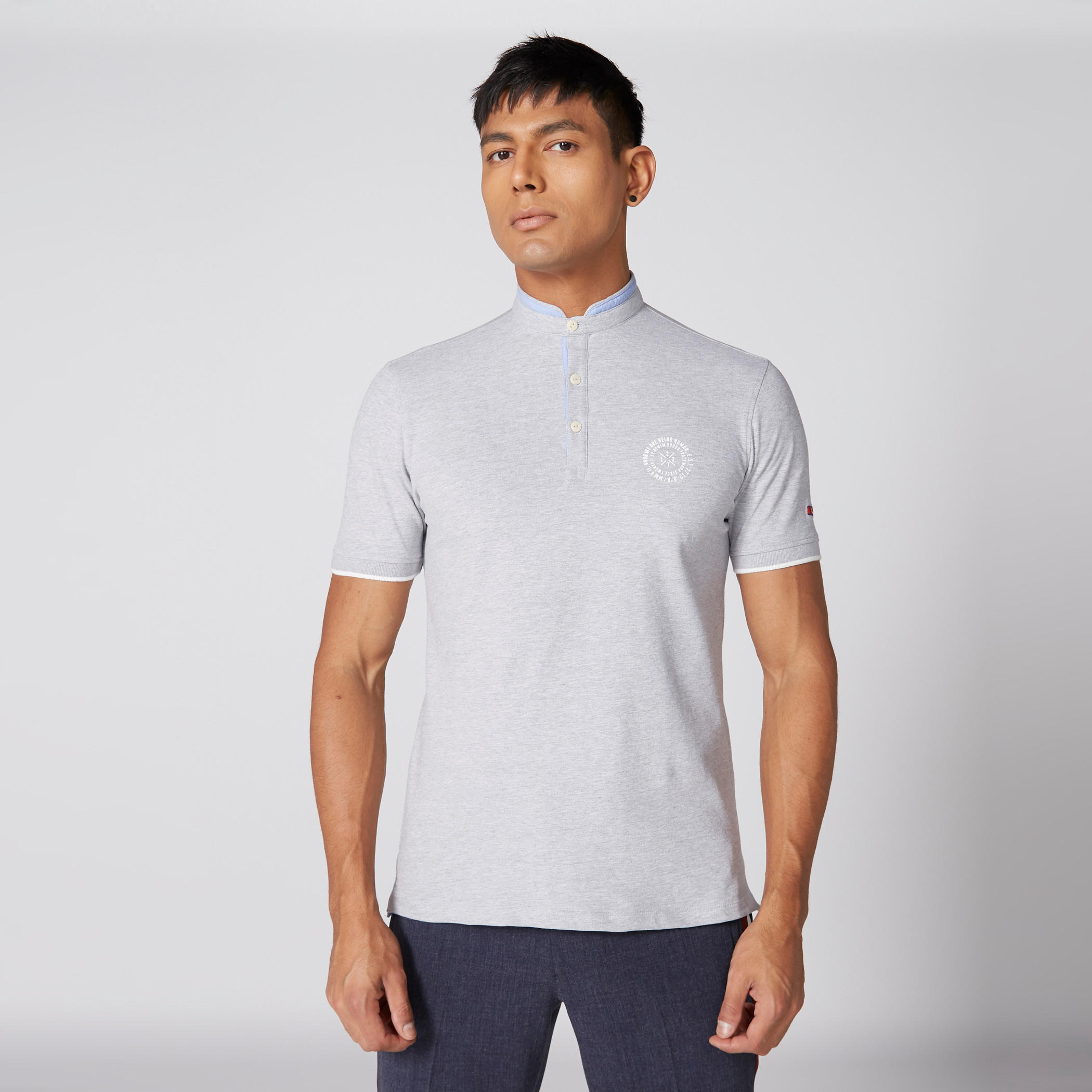 تيشيرت بياقة هينلي وأكمام قصيرة من بيينج هيومان-men-clothing-tshirtsandpolos-tshirts-image-1