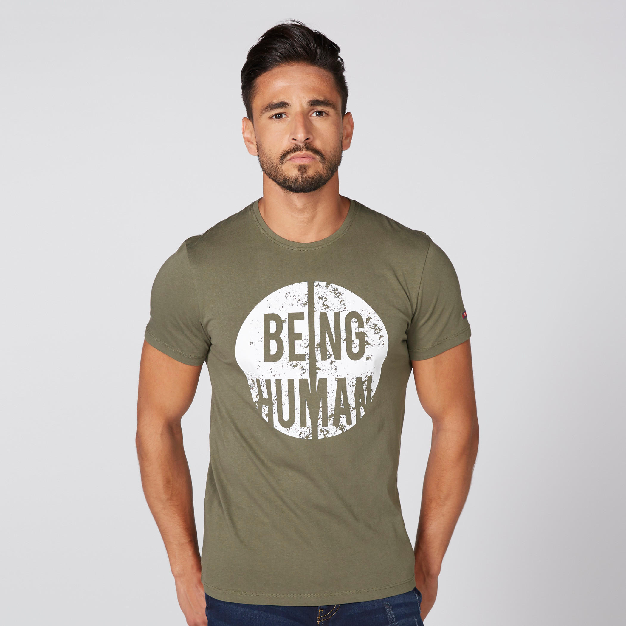 تيشيرت بياقة مستديرة وأكمام قصيرة مع طبعات بيينج هيومان-men-clothing-tshirtsandpolos-tshirts-image-1