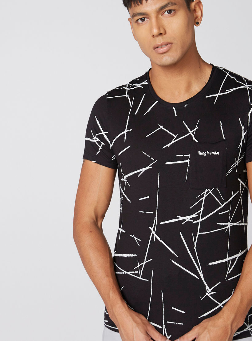 تيشيرت بياقة مستديرة وأكمام قصيرة وطبعات بيينج هيومان-men-clothing-tshirtsandpolos-tshirts-image-3