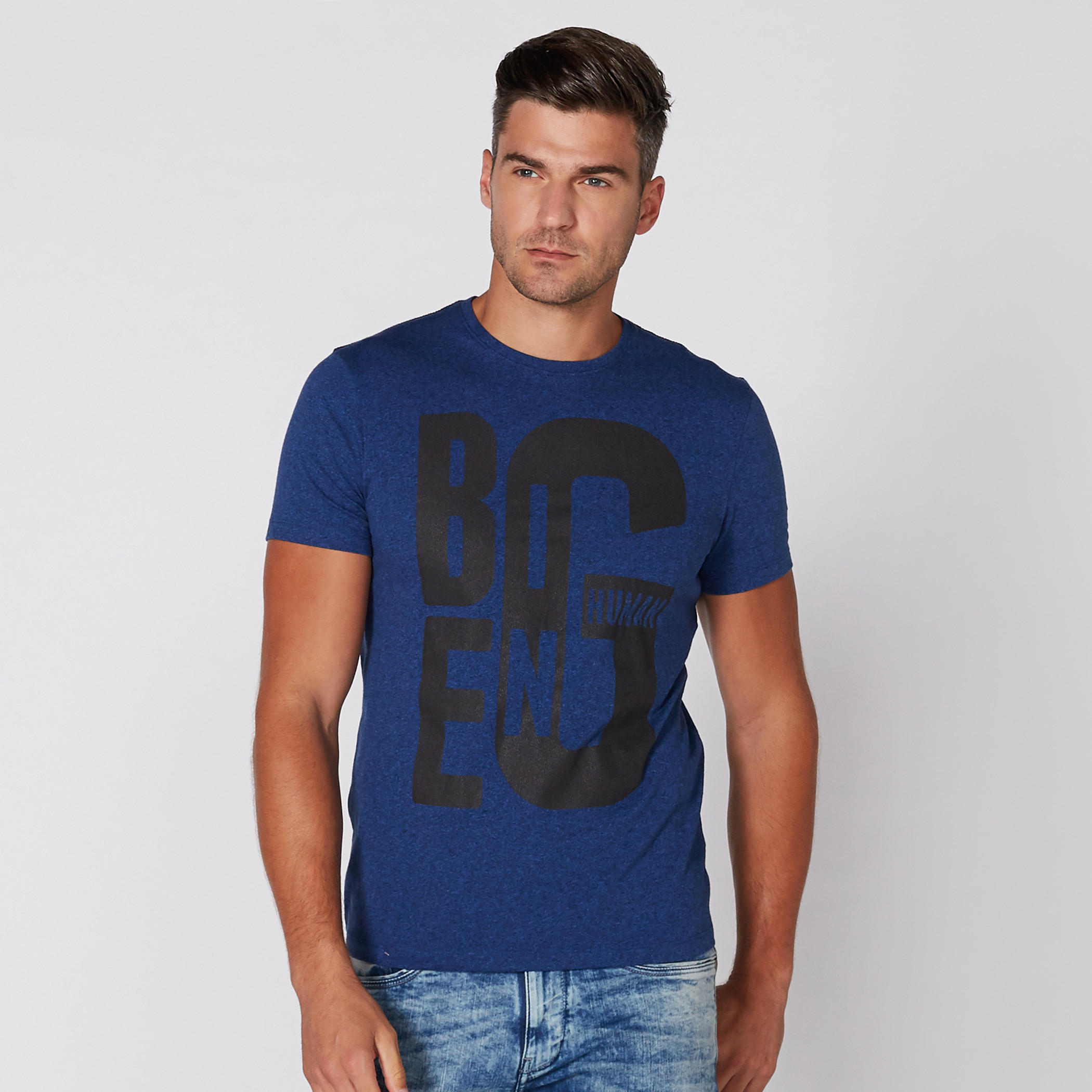 تيشيرت بياقة مستديرة وأكمام قصيرة مع طبعات بيينج هيومان-men-clothing-tshirtsandpolos-tshirts-image-1