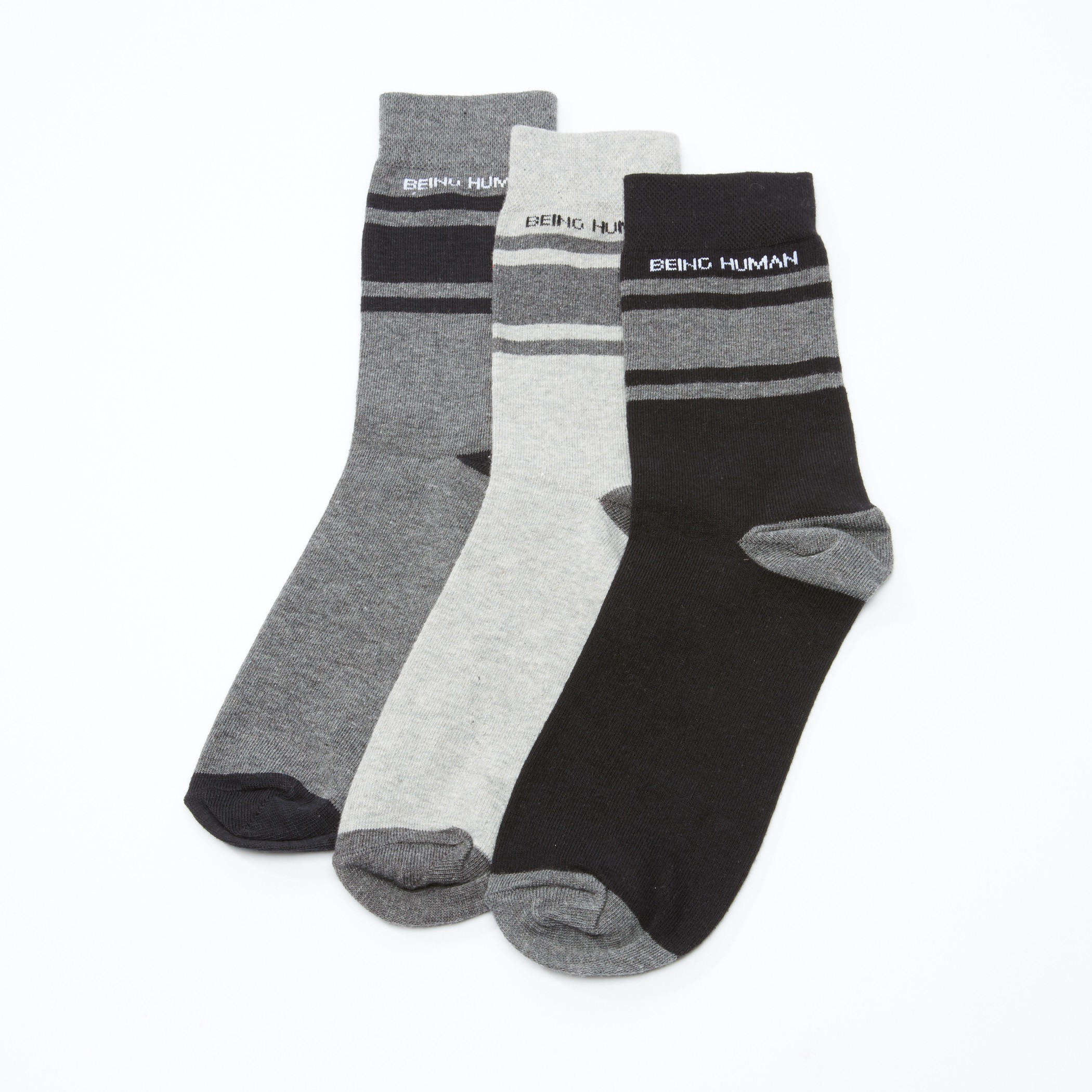 Being Human Crew Length Socks- Set of 3-men-socks-image-1