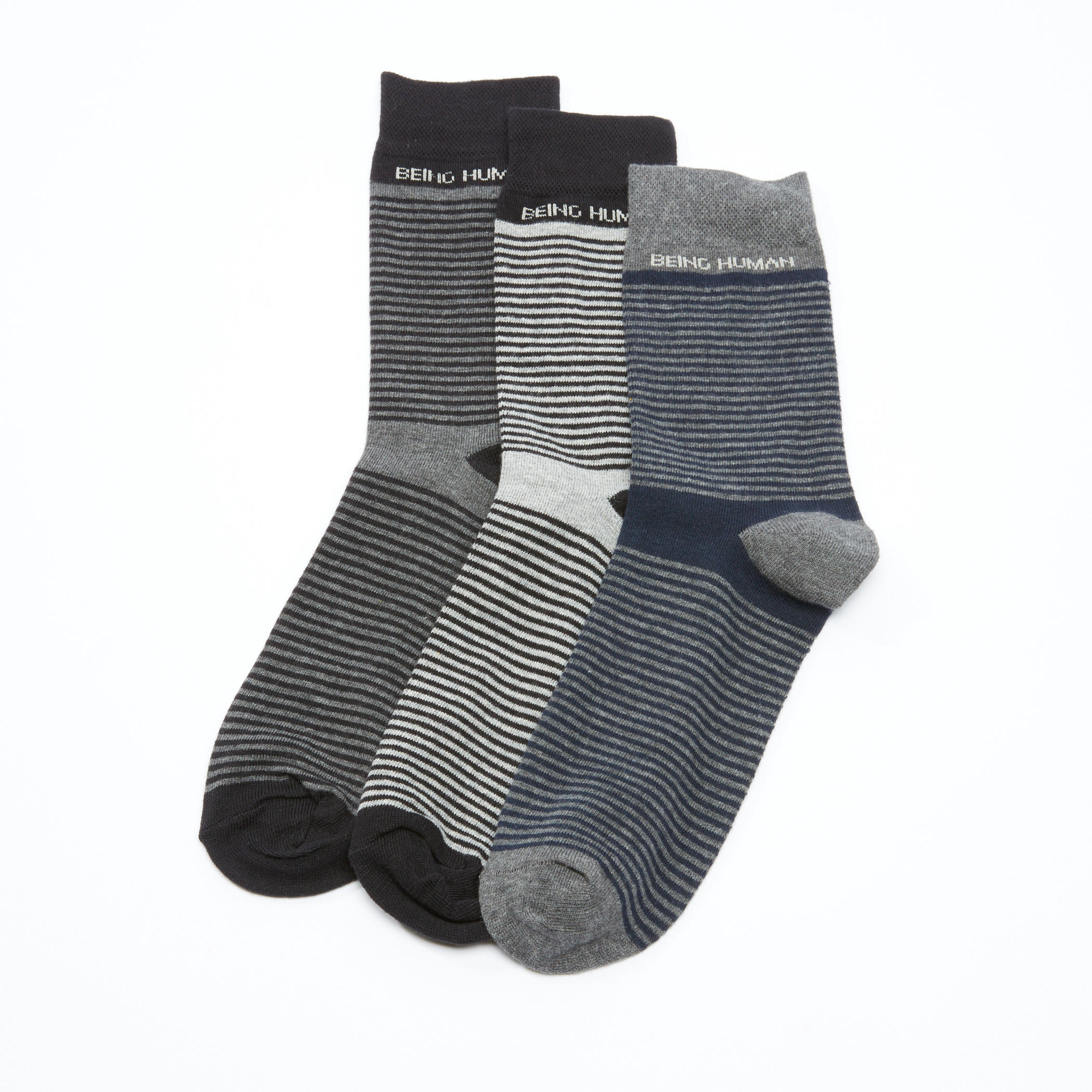 جوارب متوسطة الطول بتصميم مقلّم من بيينج هيومان-men-socks-image-1