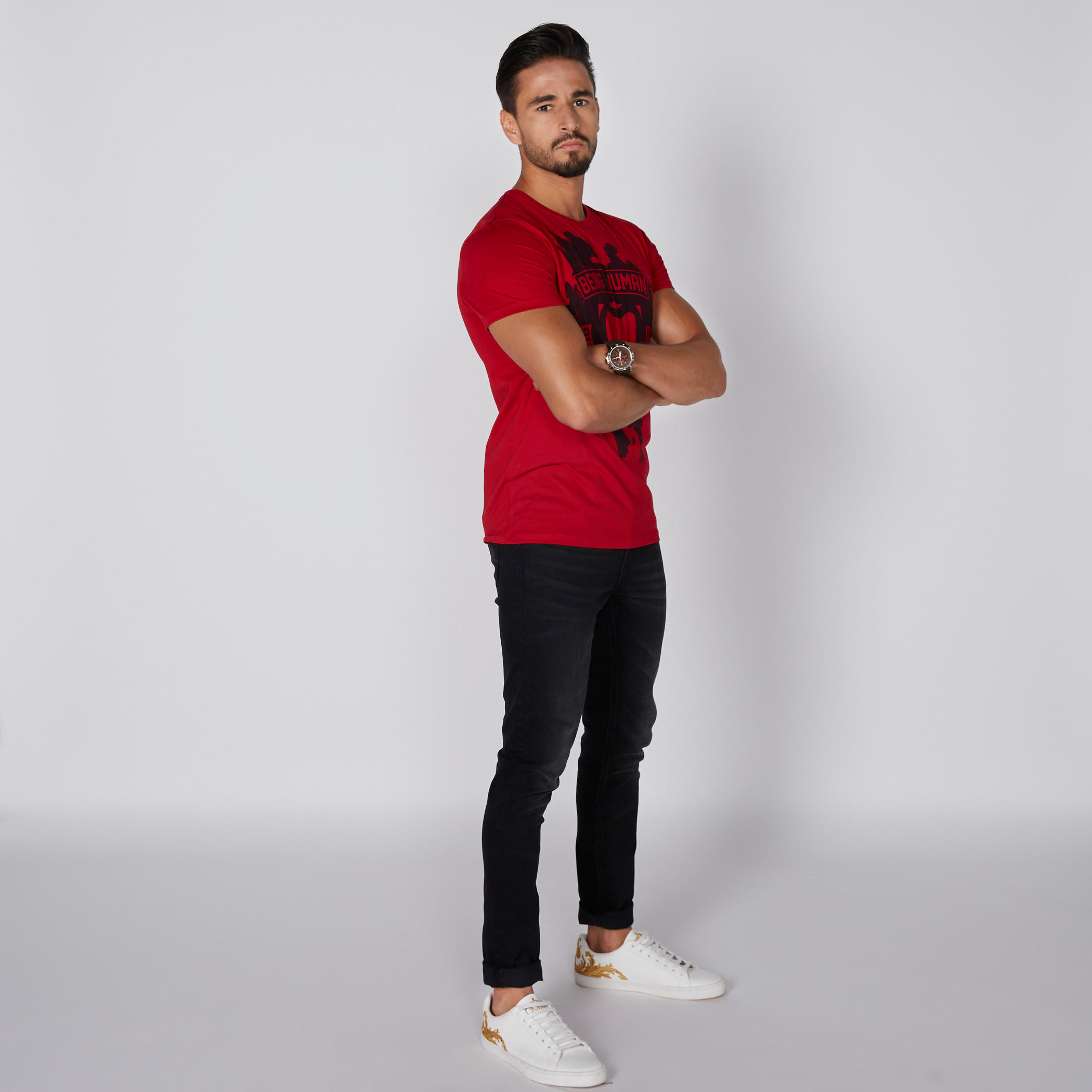 تيشيرت بياقة مستديرة وأكمام قصيرة وطبعات بيينج هيومان-men-clothing-tshirtsandpolos-tshirts-image-3