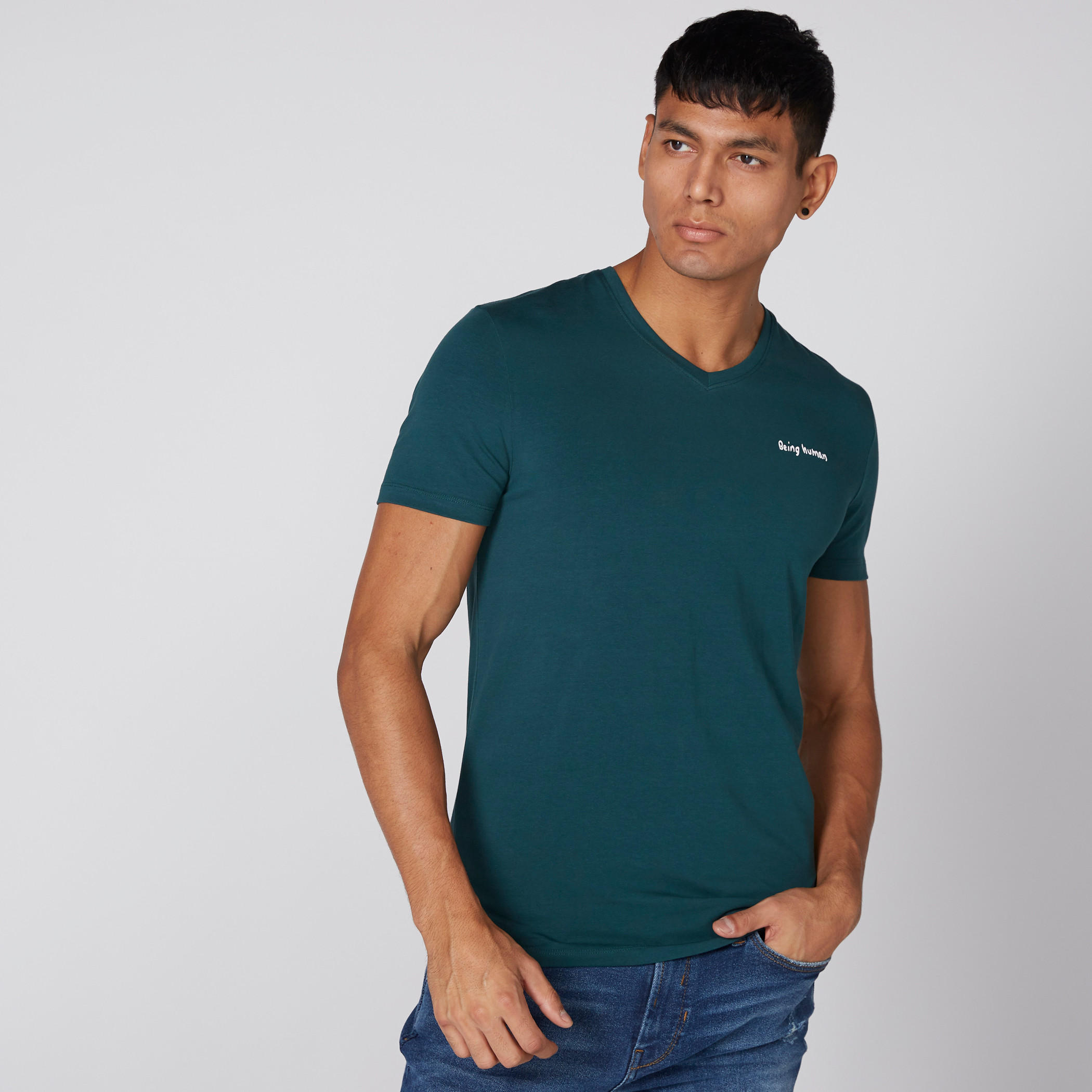 Being Human Printed T-Shirt with V-Neck and Short Sleeves-men-clothing-tshirtsandpolos-tshirts-image-1