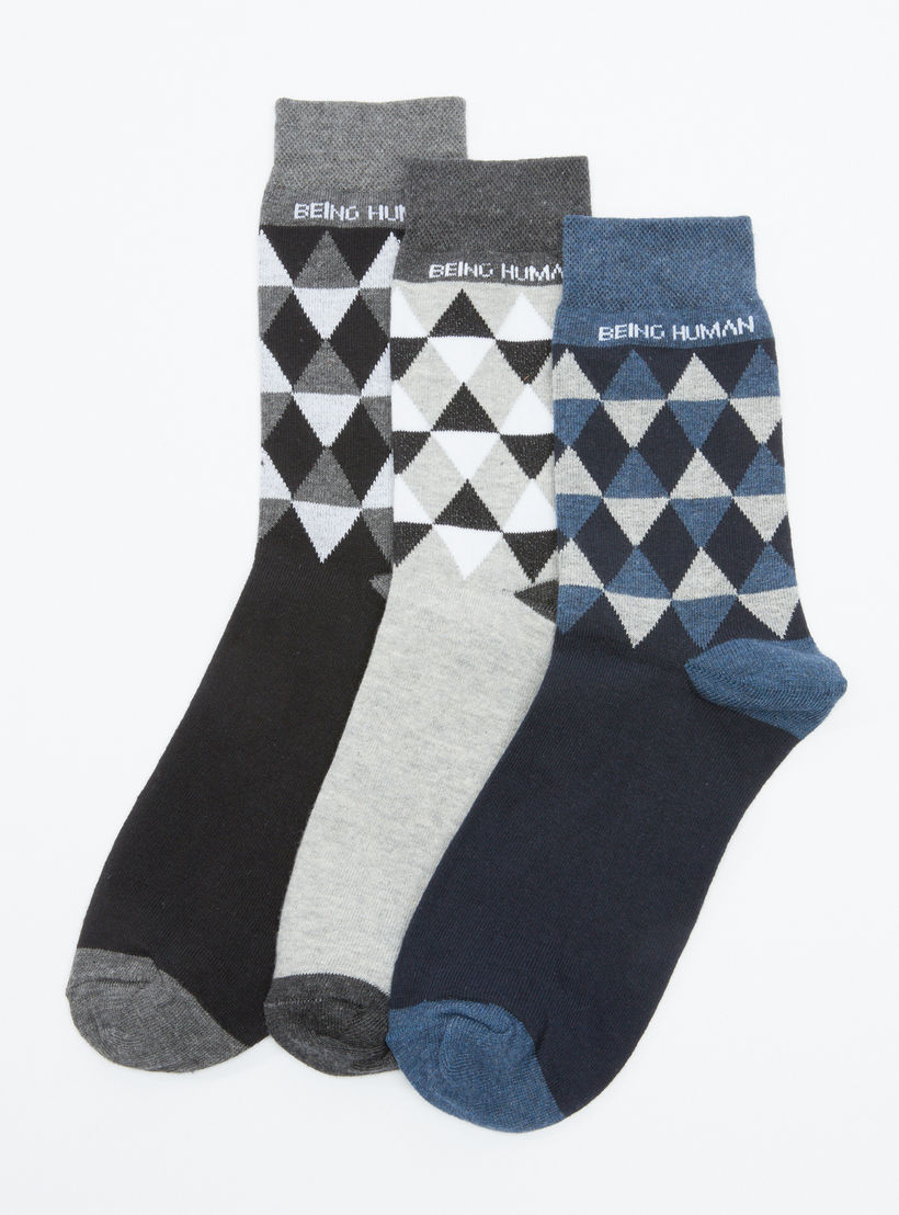 جوارب متوسطة الطول بطبعات بيينج هيومان - طقم من 3 أزواج-men-socks-image-1