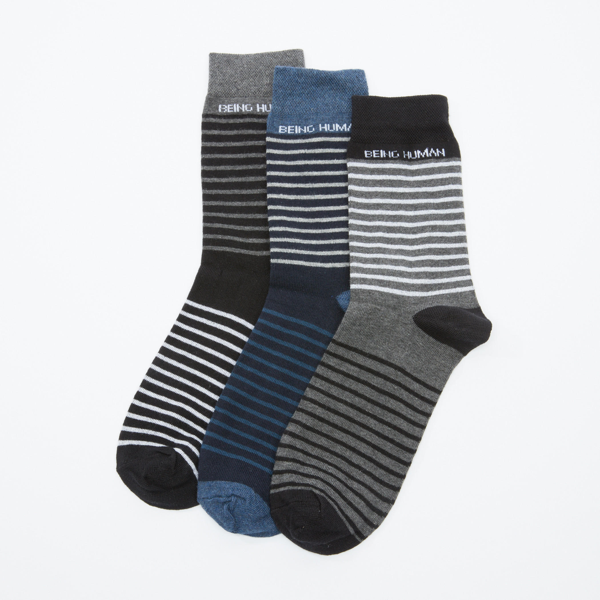 جوارب مقلّمة متوسطة الطول من بيينج هيومان - طقم من 3 أزواج-men-socks-image-1