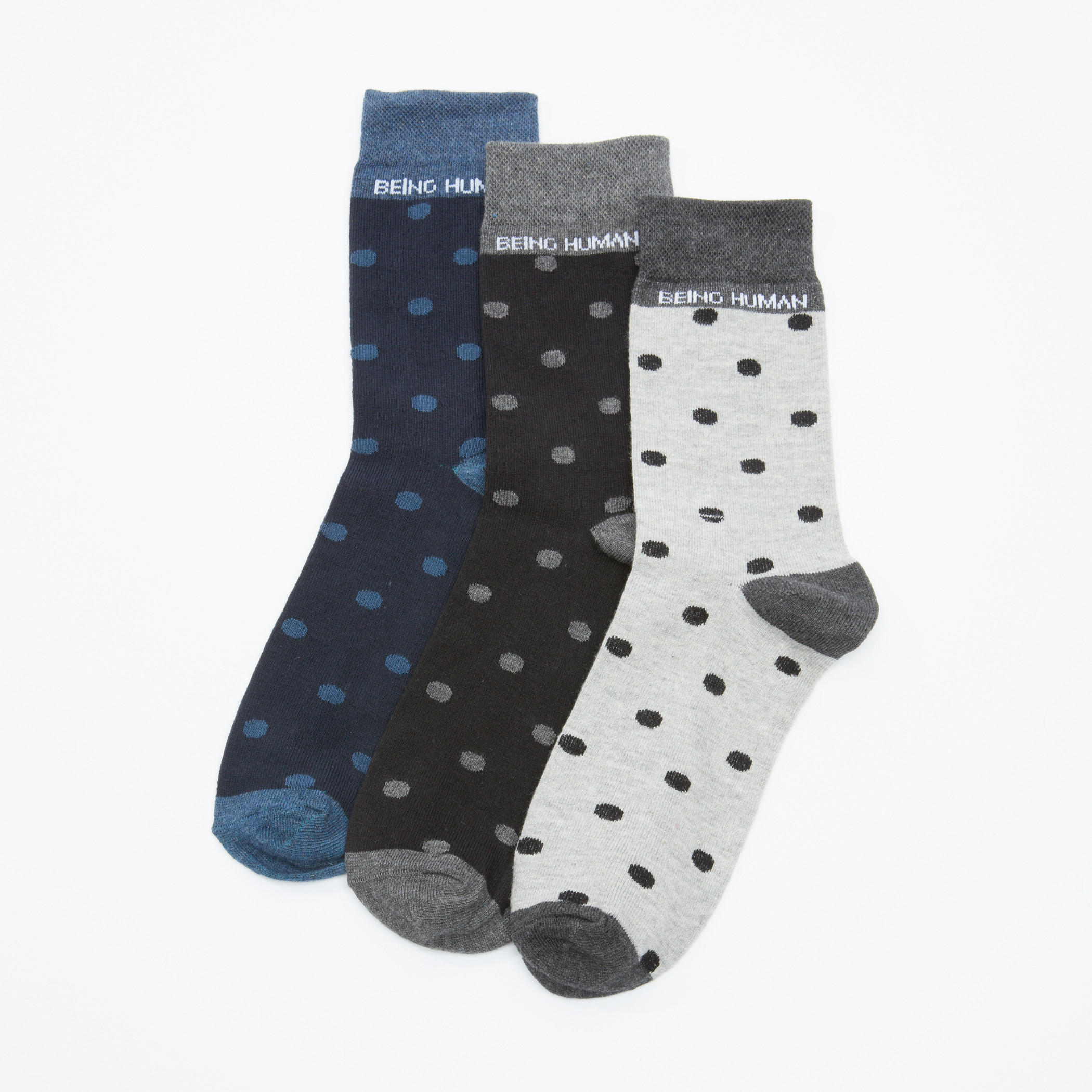 جوارب متوسطة الطول بطبعات منقّطة من بيينج هيومان - طقم من 3 أزواج-men-socks-image-1