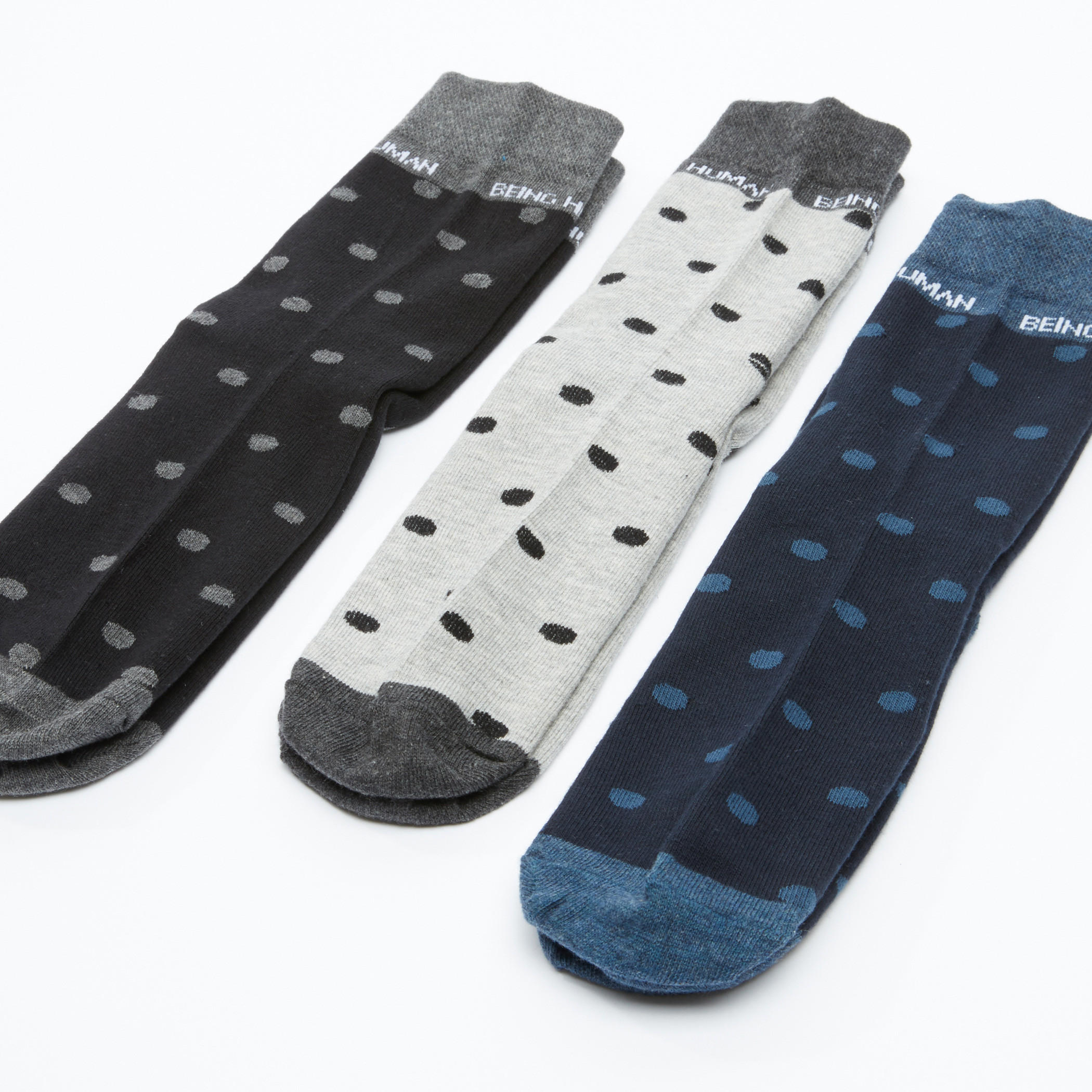 جوارب متوسطة الطول بطبعات منقّطة من بيينج هيومان - طقم من 3 أزواج-men-socks-image-2