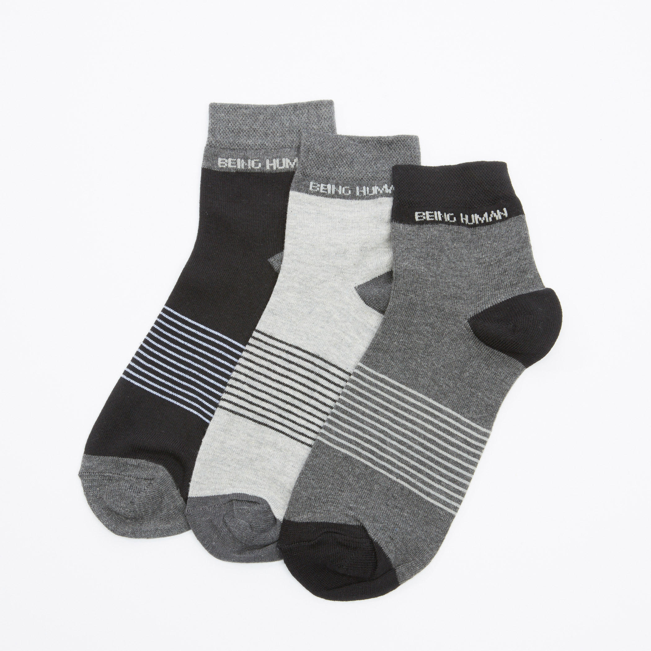 جوارب مقلّمة بطول الكاحل من بيينج هيومان - طقم من 3 أزواج-men-socks-image-1