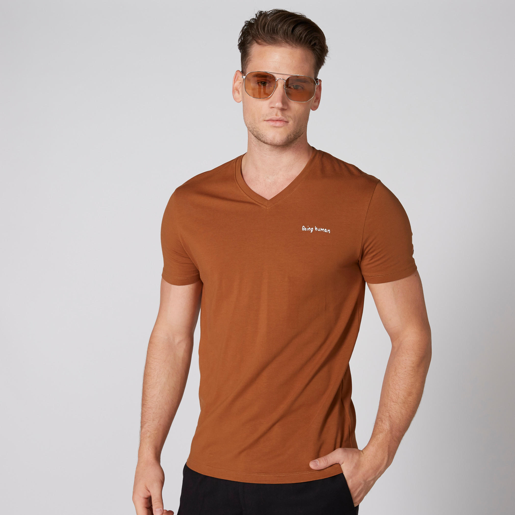 Being Human V-Neck T-Shirt with Short Sleeves-men-clothing-tshirtsandpolos-tshirts-image-1