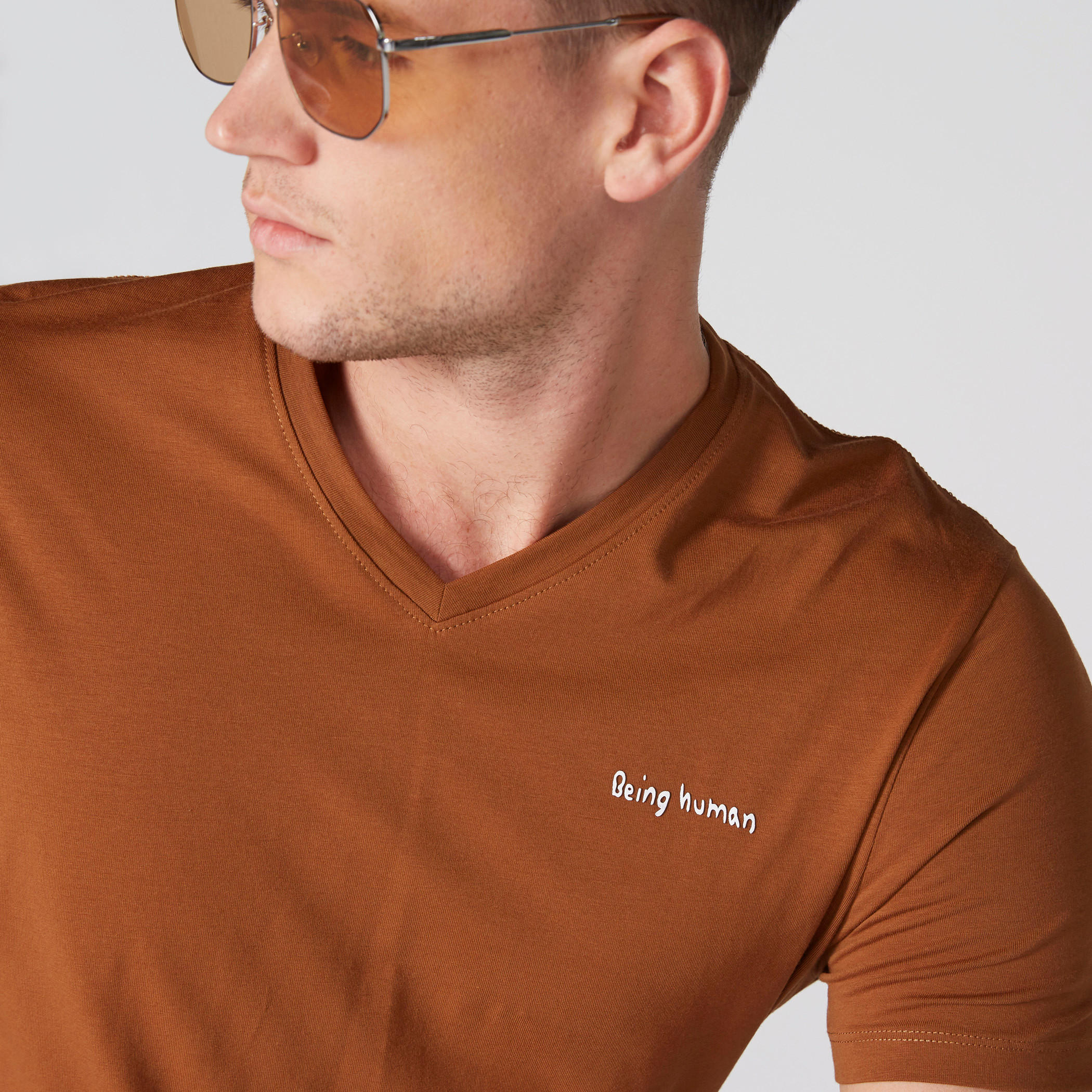 Being Human V-Neck T-Shirt with Short Sleeves-men-clothing-tshirtsandpolos-tshirts-image-4