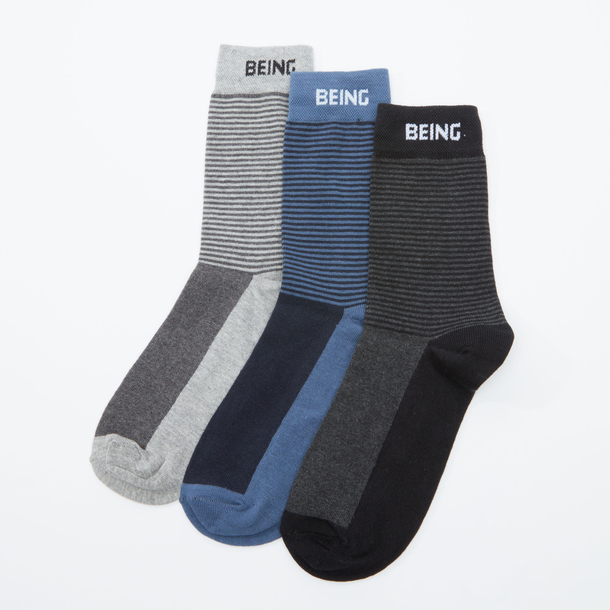 جوارب مقلّمة متوسطة الطول من بيينج هيومان - طقم من 3 أزواج-men-socks-image-1