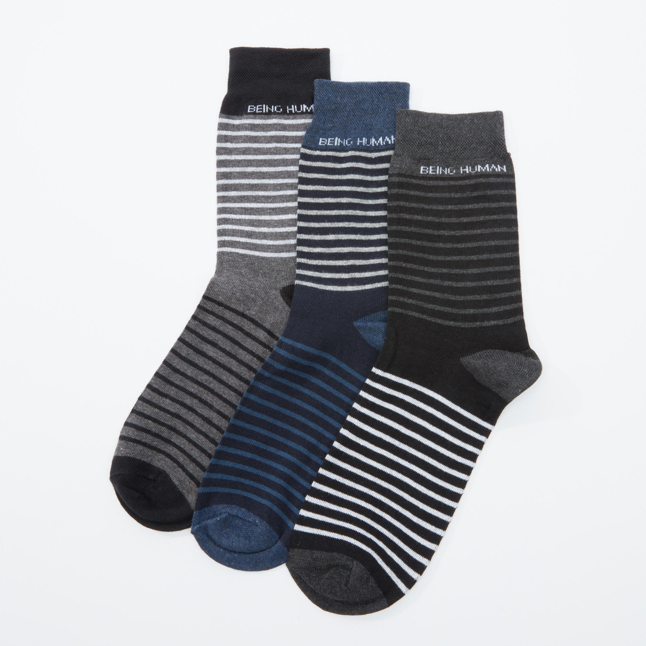 جوارب مقلّمة متوسطة الطول من بيينج هيومان - طقم من 3 أزواج-men-socks-image-1