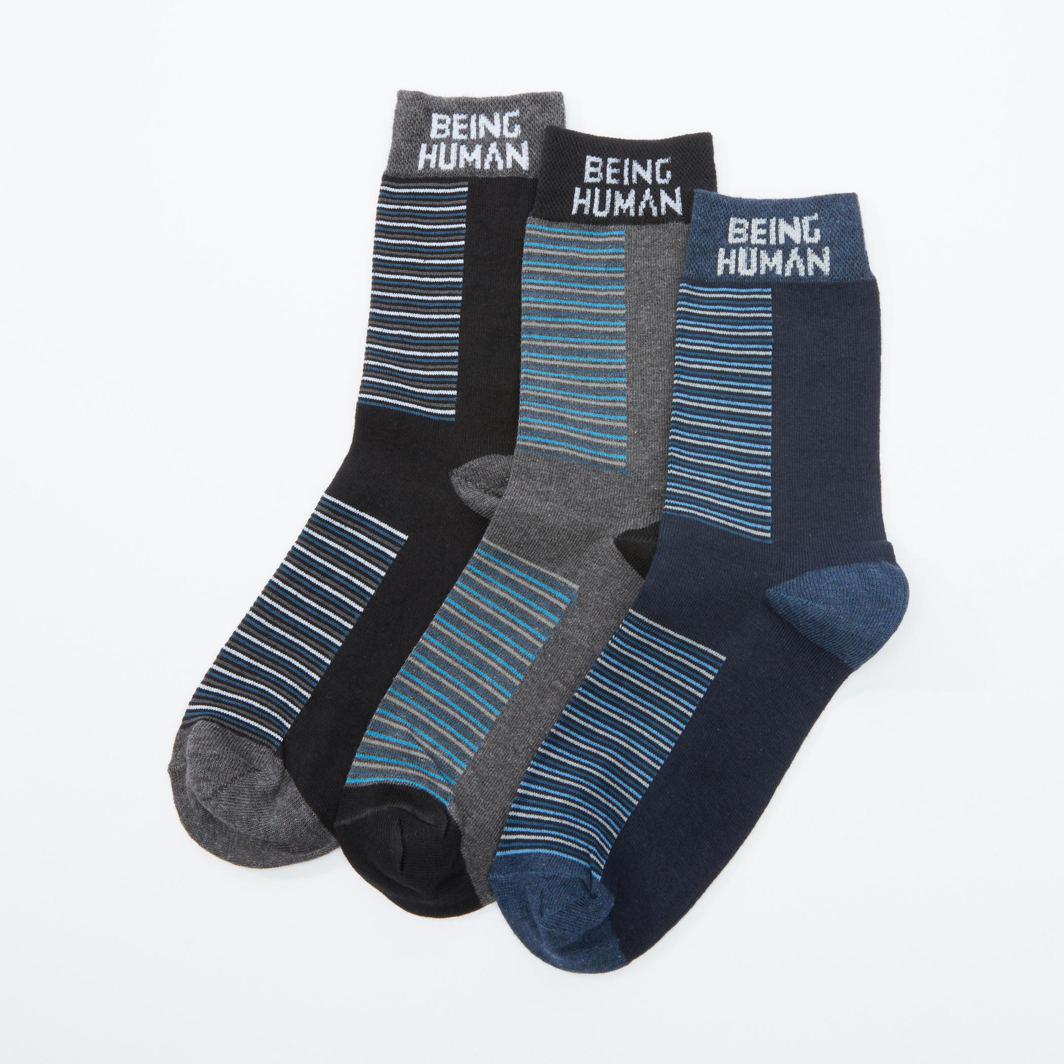 جوارب مقلّمة متوسطة الطول من بيينج هيومان - طقم من 3 أزواج-men-socks-image-1