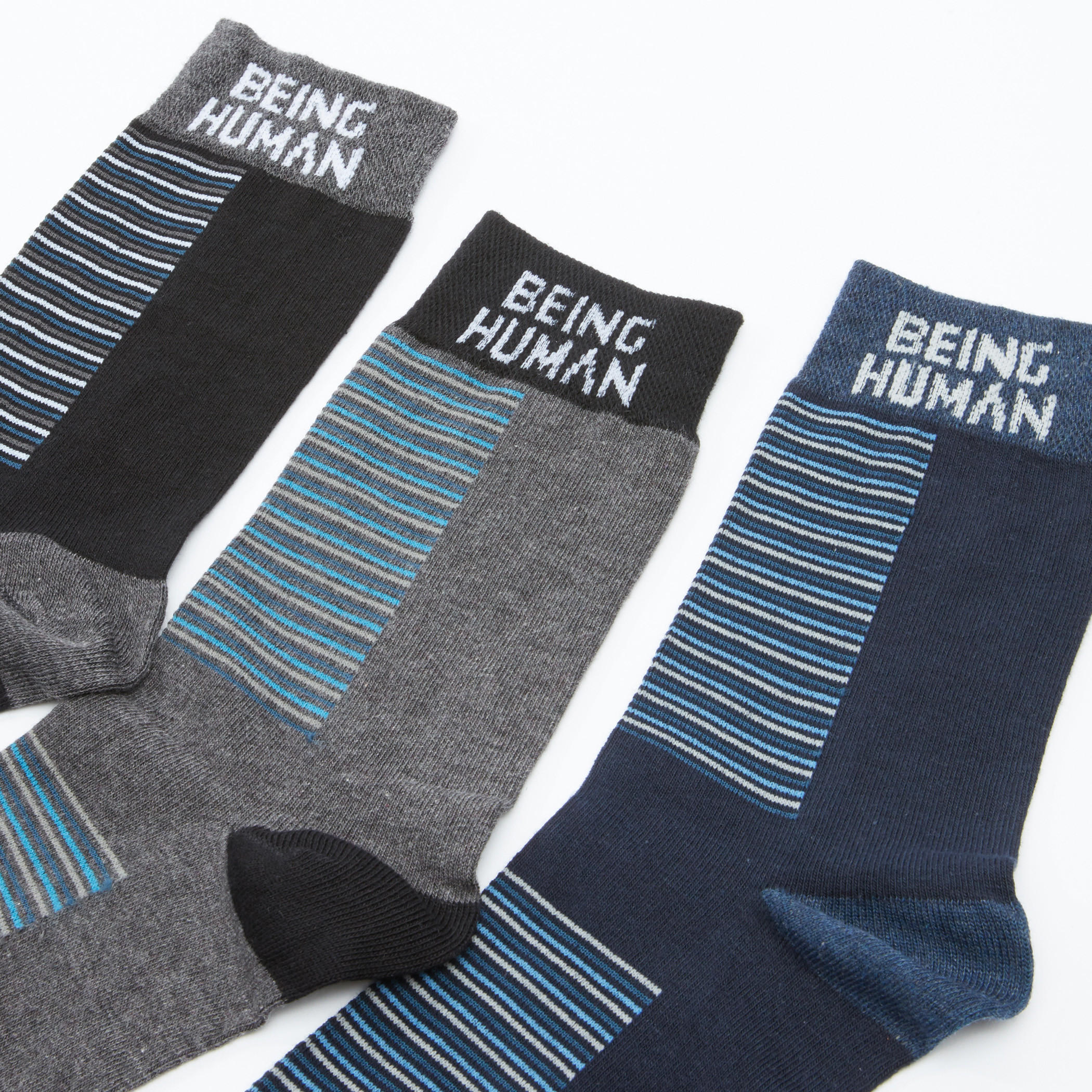 جوارب مقلّمة متوسطة الطول من بيينج هيومان - طقم من 3 أزواج-men-socks-image-3