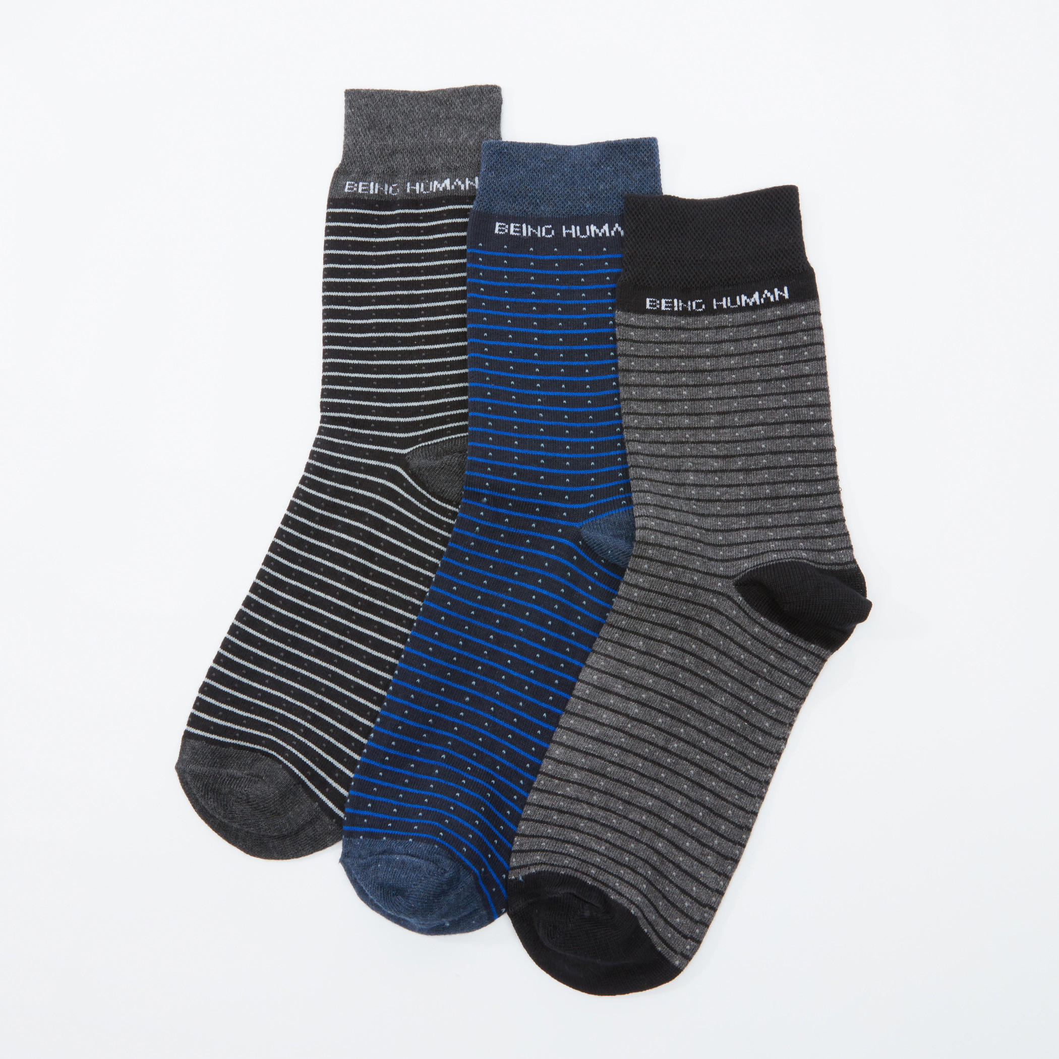 جوارب مقلّمة متوسطة الطول من بيينج هيومان - طقم من 3 أزواج-men-socks-image-1