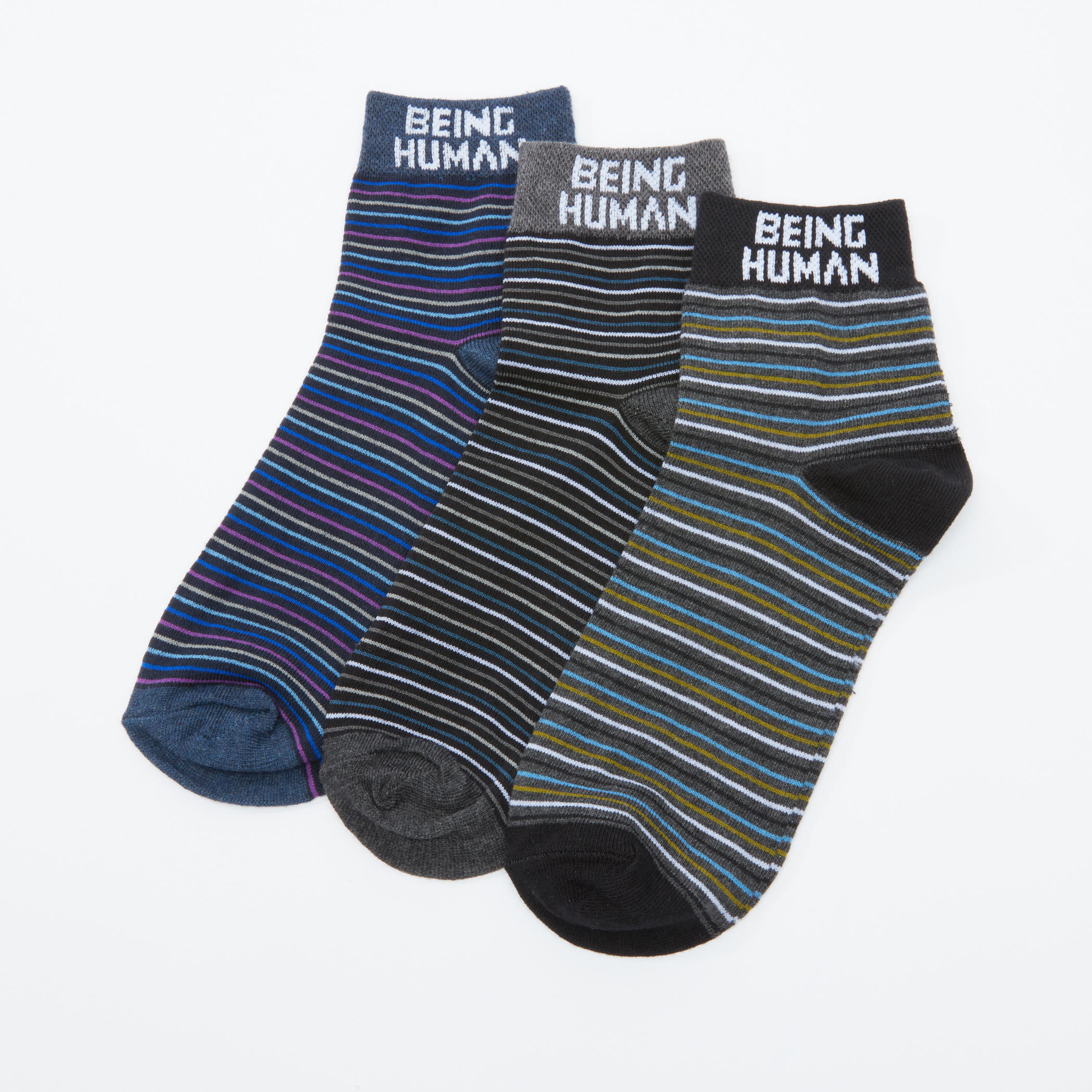 جوارب مقلّمة بطول الكاحل من بيينج هيومان - طقم من 3 أزواج-men-socks-image-1