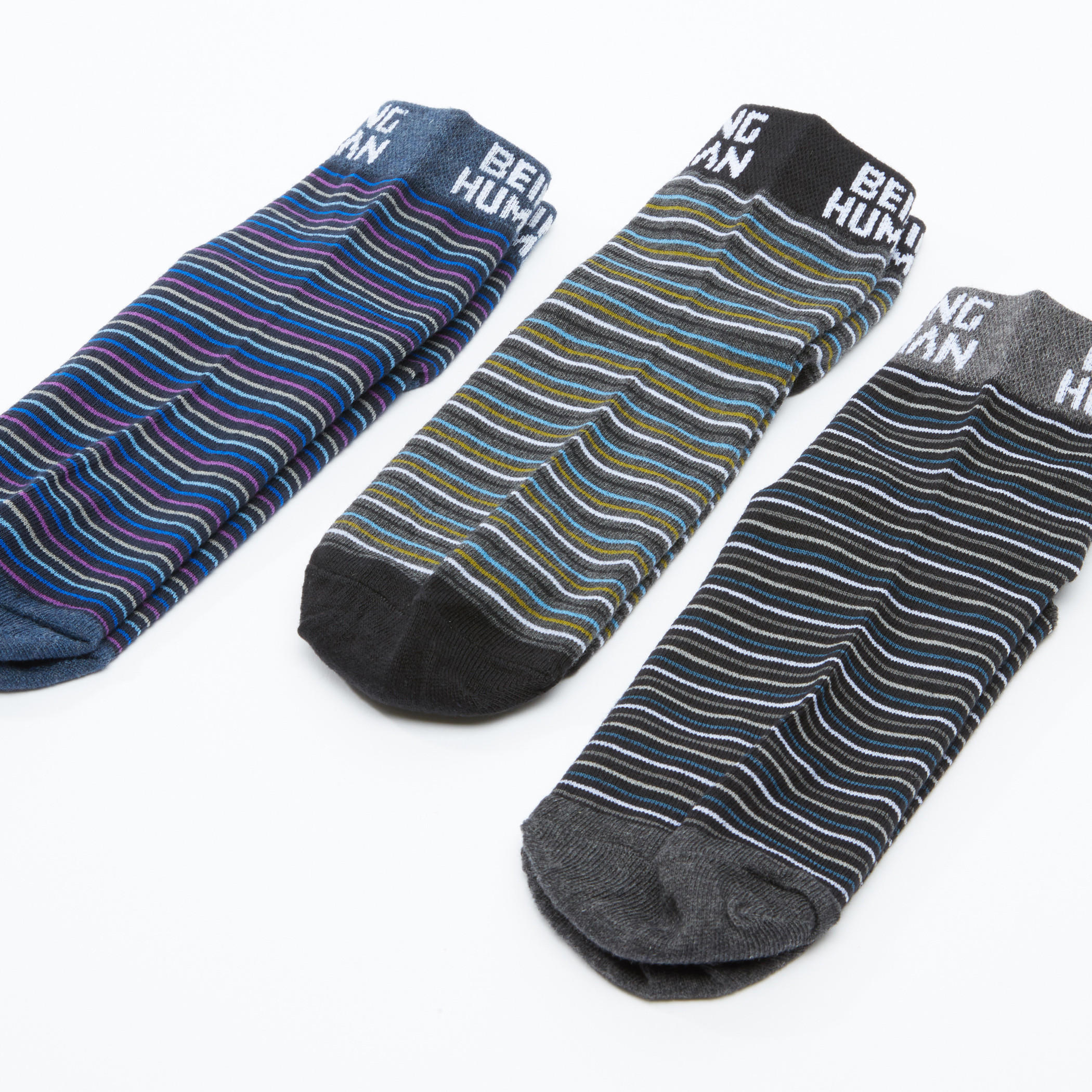 جوارب مقلّمة بطول الكاحل من بيينج هيومان - طقم من 3 أزواج-men-socks-image-2