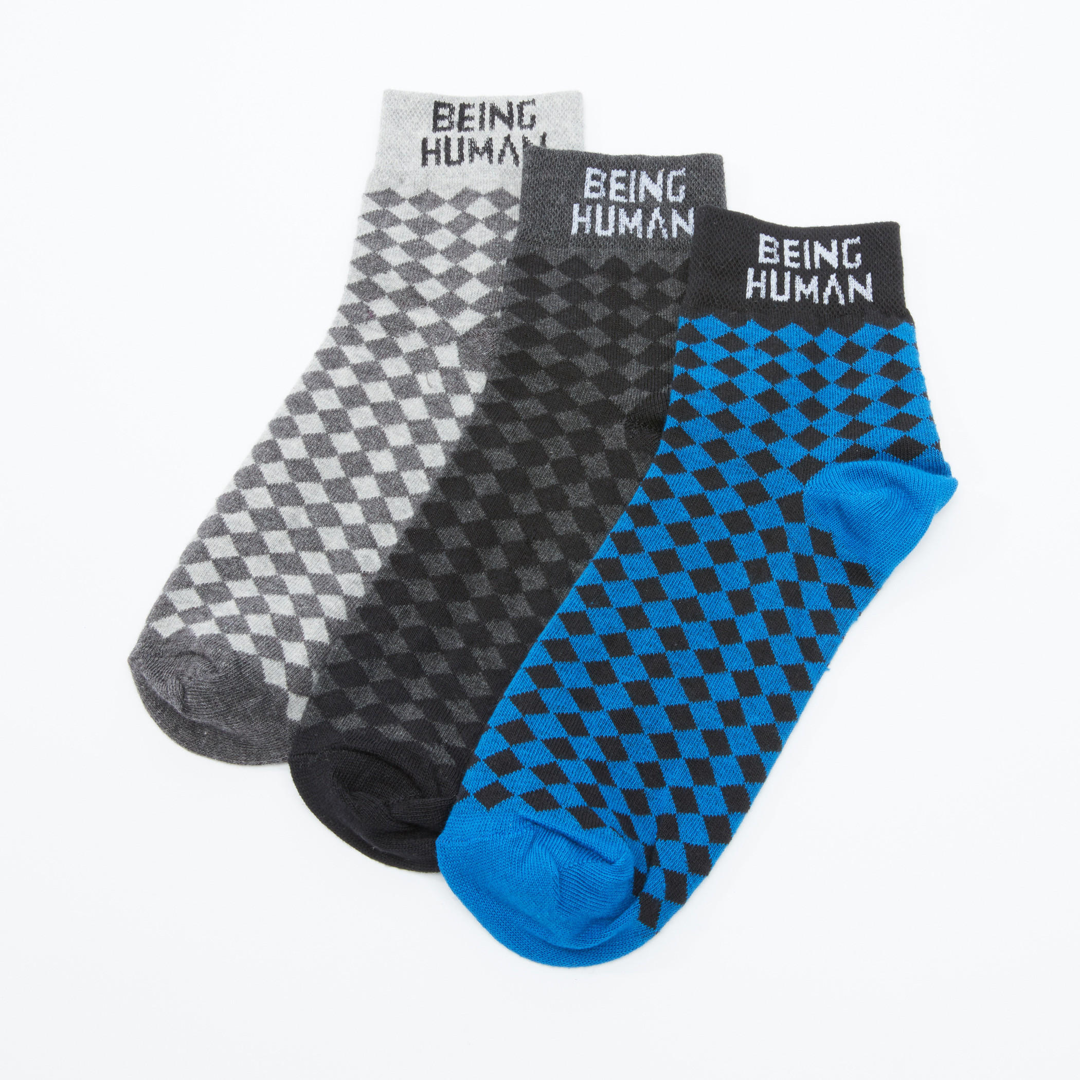 جوارب بطول الكاحل كاروهات بيينج هيومان - طقم من 3 أزواج-men-socks-image-1