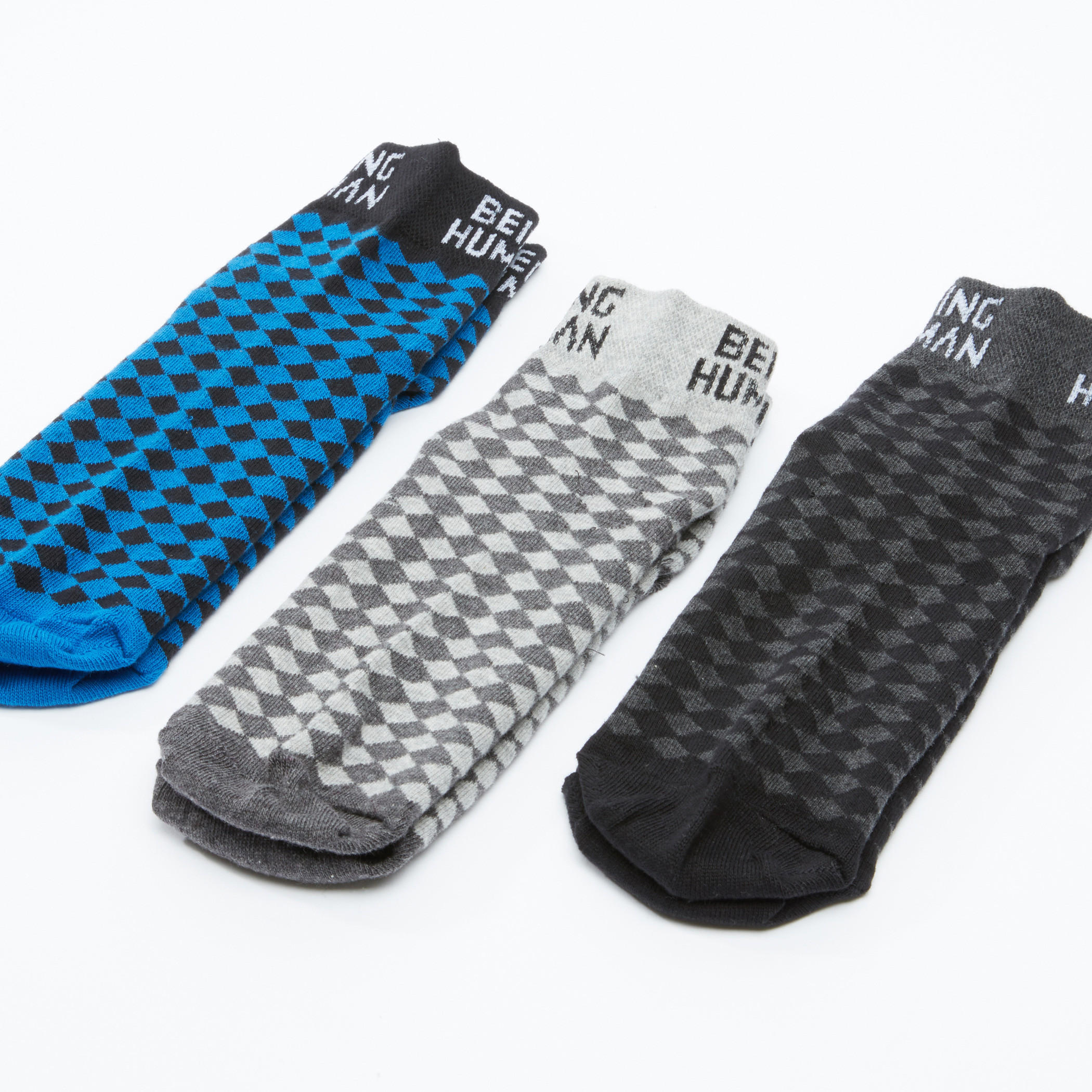 جوارب بطول الكاحل كاروهات بيينج هيومان - طقم من 3 أزواج-men-socks-image-2