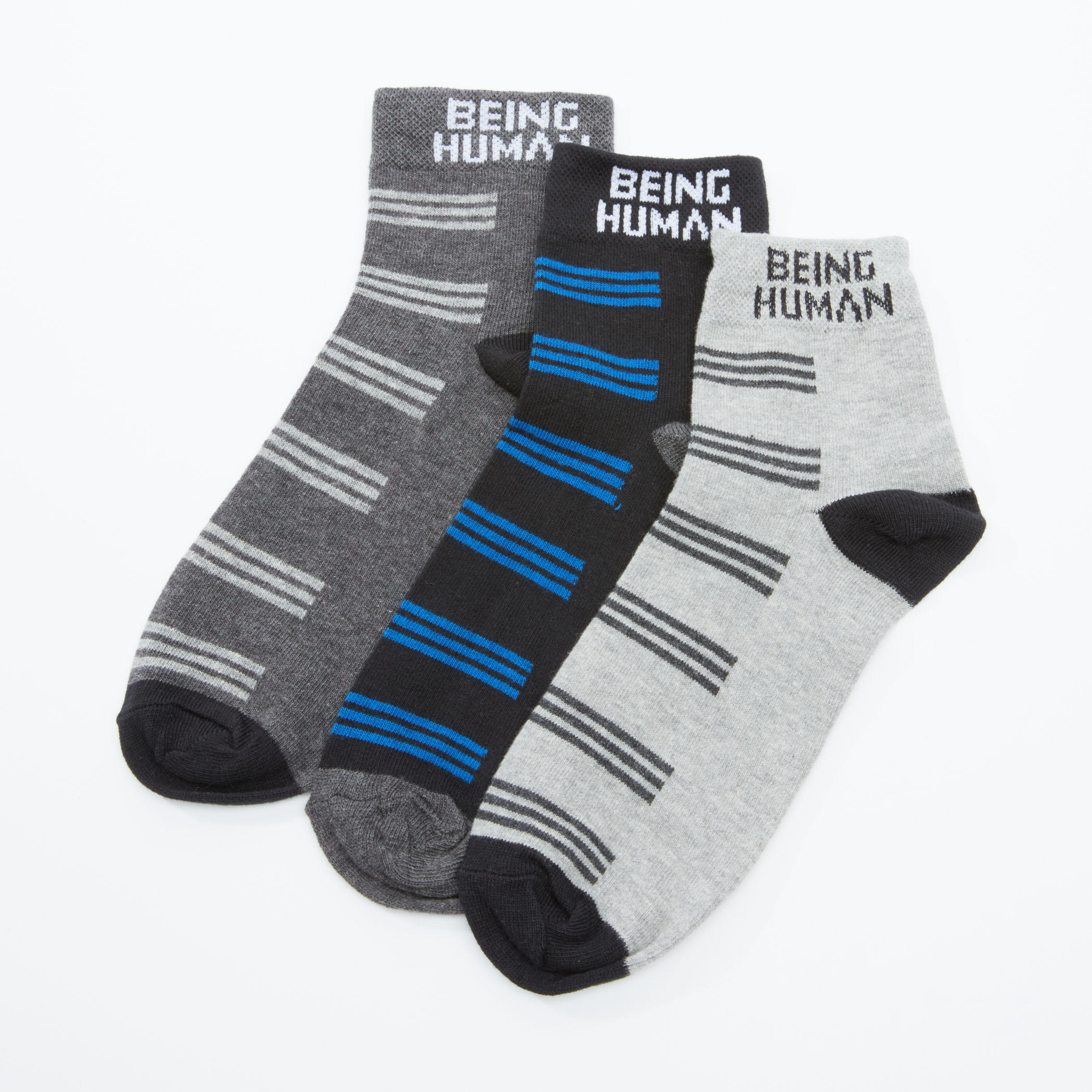 جوارب مقلّمة بطول الكاحل من بيينج هيومان - طقم من 3 أزواج-men-socks-image-1