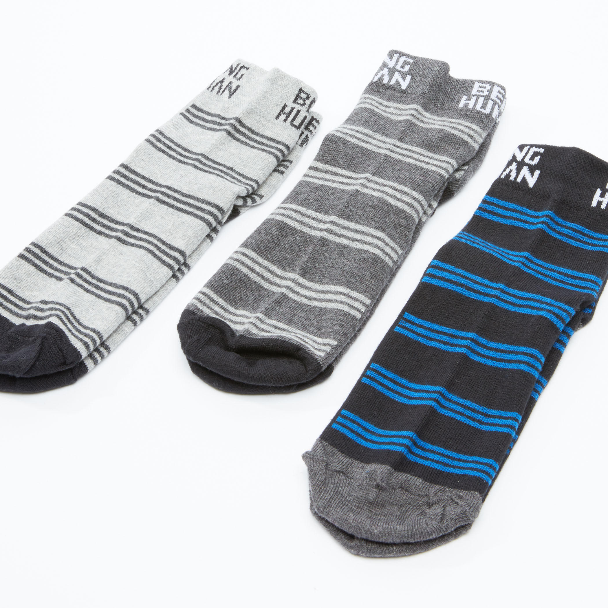 جوارب مقلّمة بطول الكاحل من بيينج هيومان - طقم من 3 أزواج-men-socks-image-2