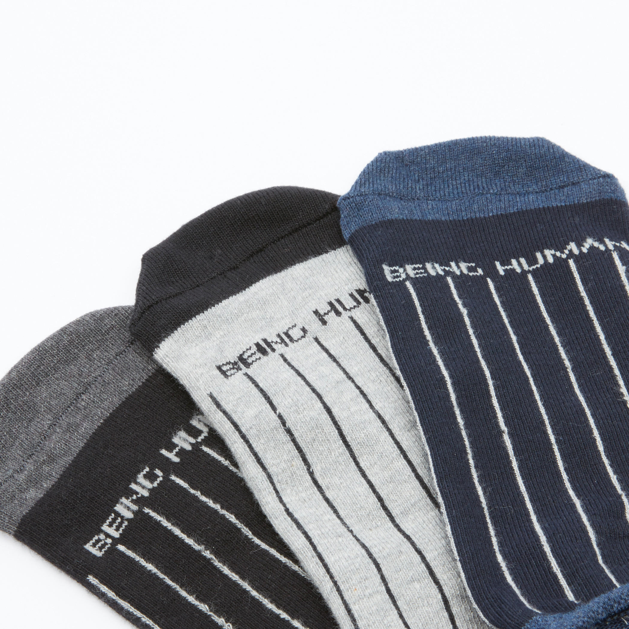 جوارب مقلّمة بطول الكاحل من بيينج هيومان - طقم من 3 أزواج-men-socks-image-2