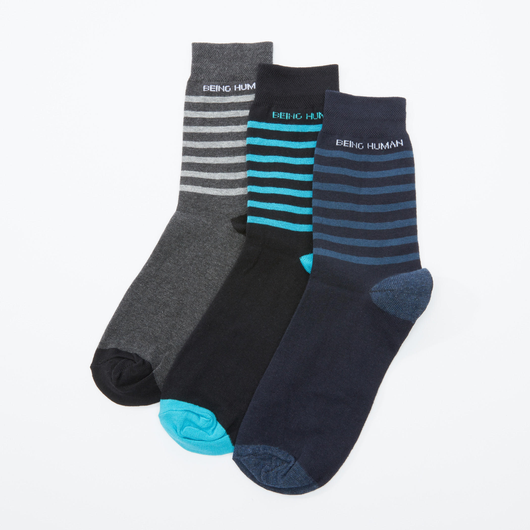 Being Human Striped Crew Length Socks - Set of 3-men-socks-image-1