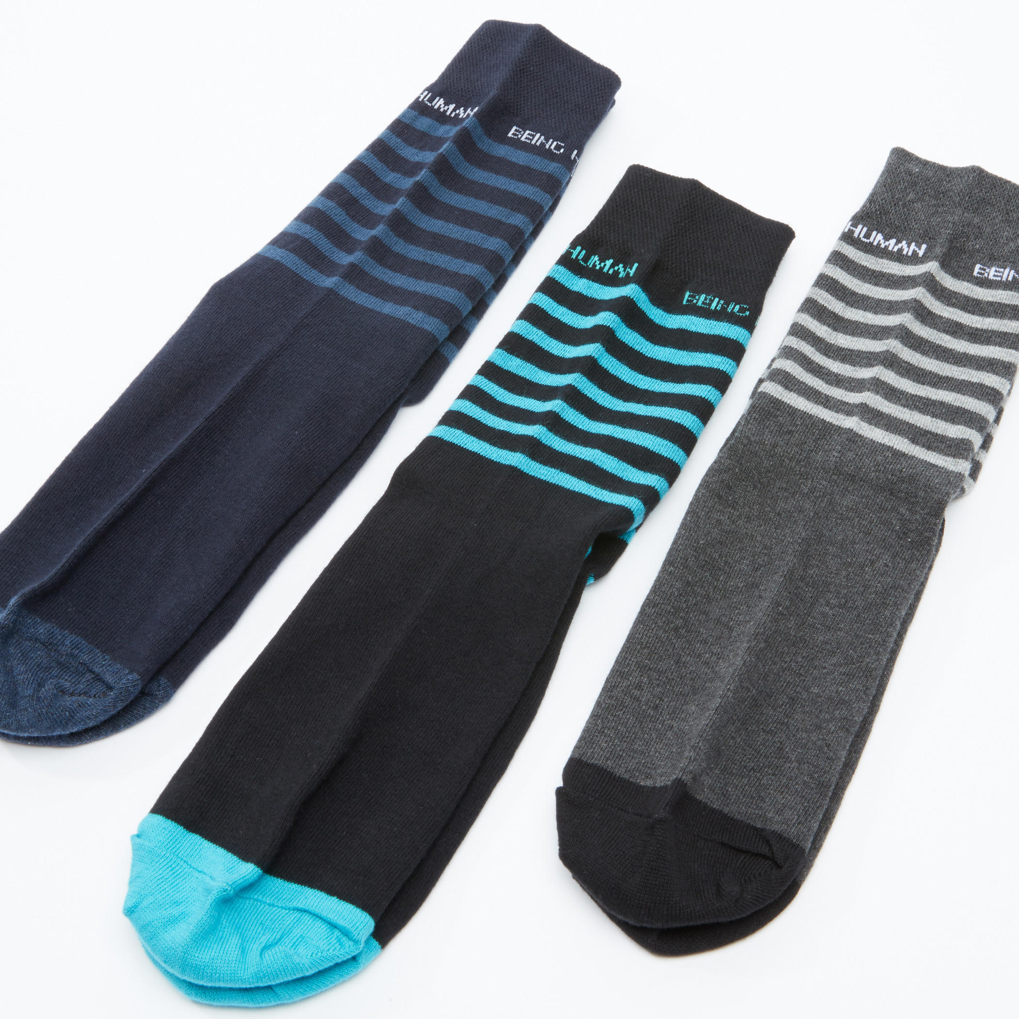 Being Human Striped Crew Length Socks - Set of 3-men-socks-image-2
