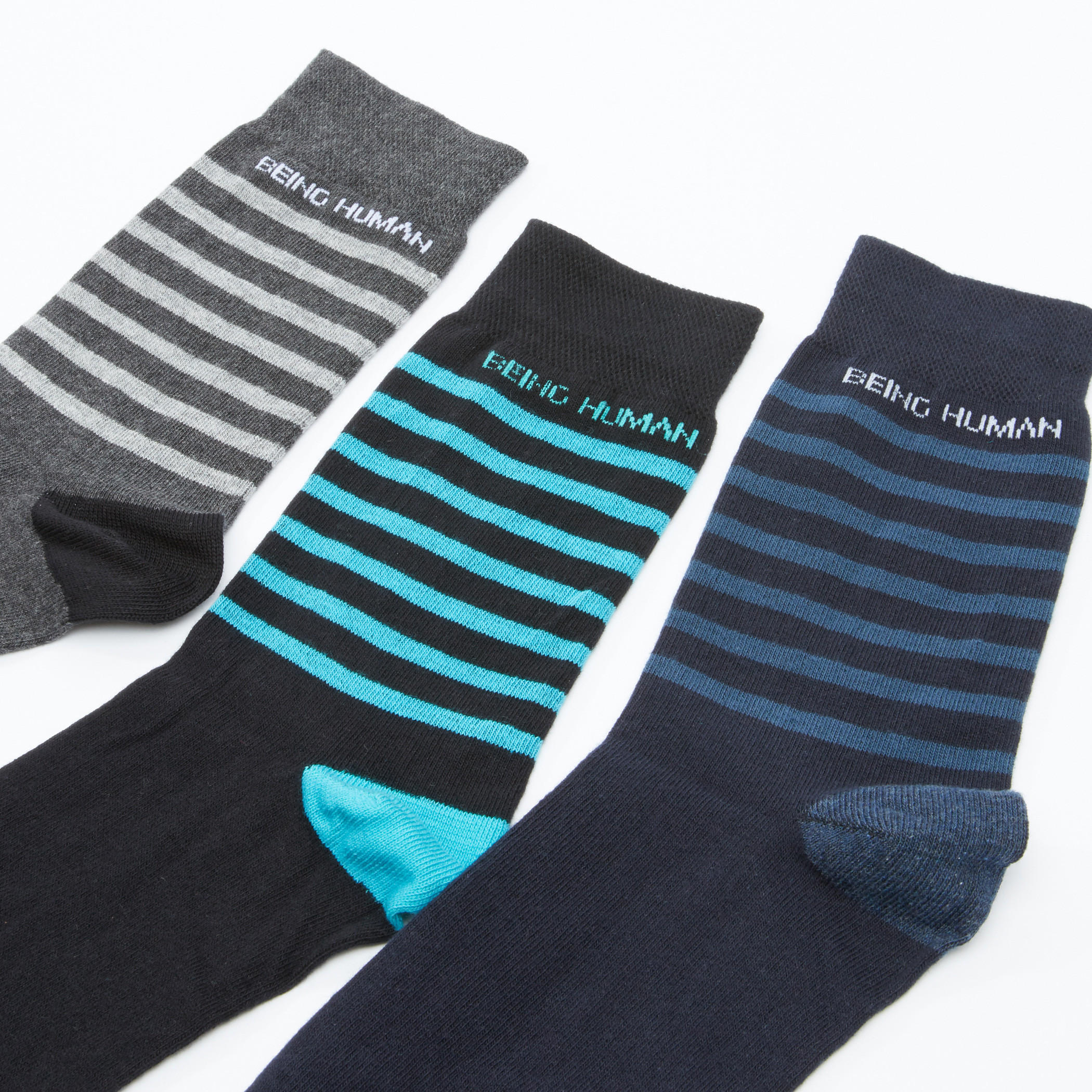 Being Human Striped Crew Length Socks - Set of 3-men-socks-image-3