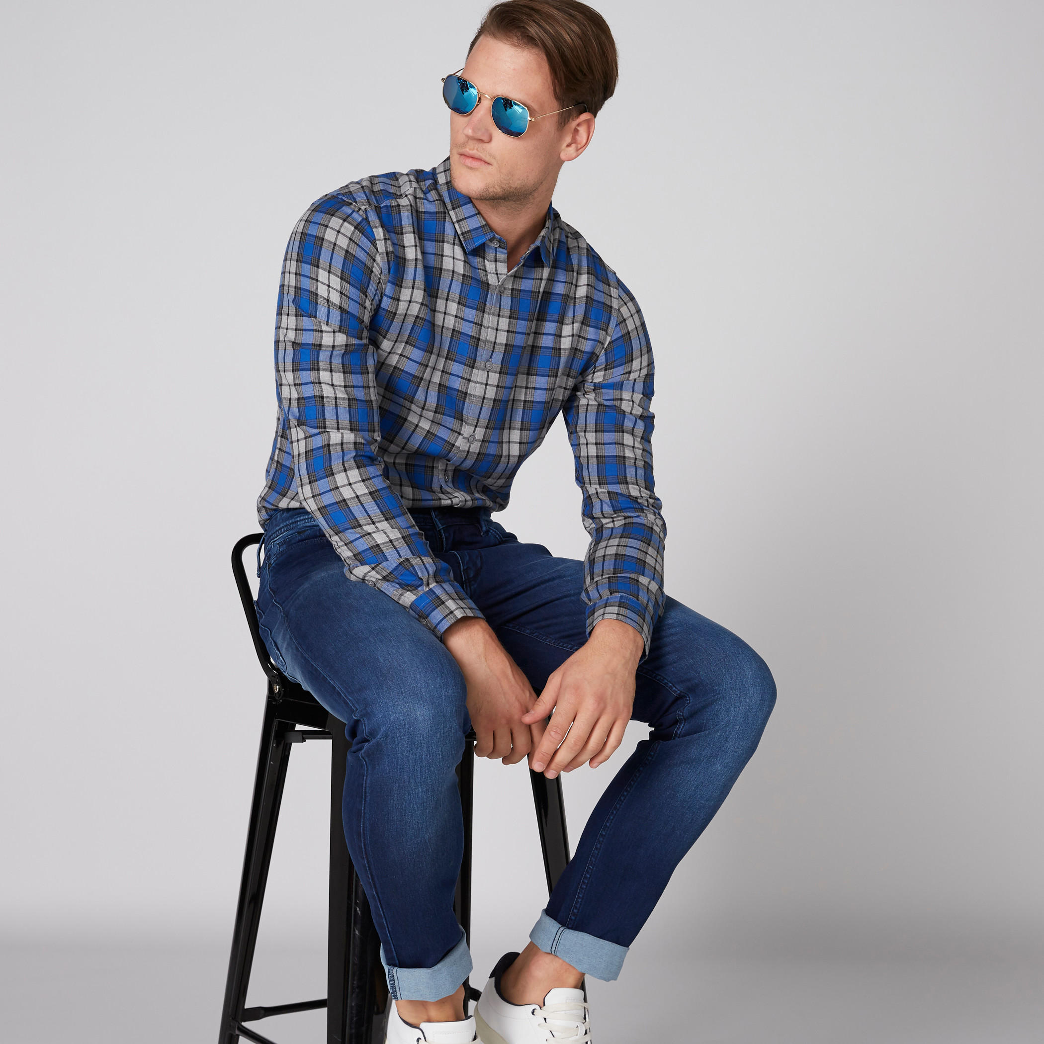 قميص كاروهات بأكمام طويلة وأزرار بيينج هيومان-men-clothing-shirts-image-3