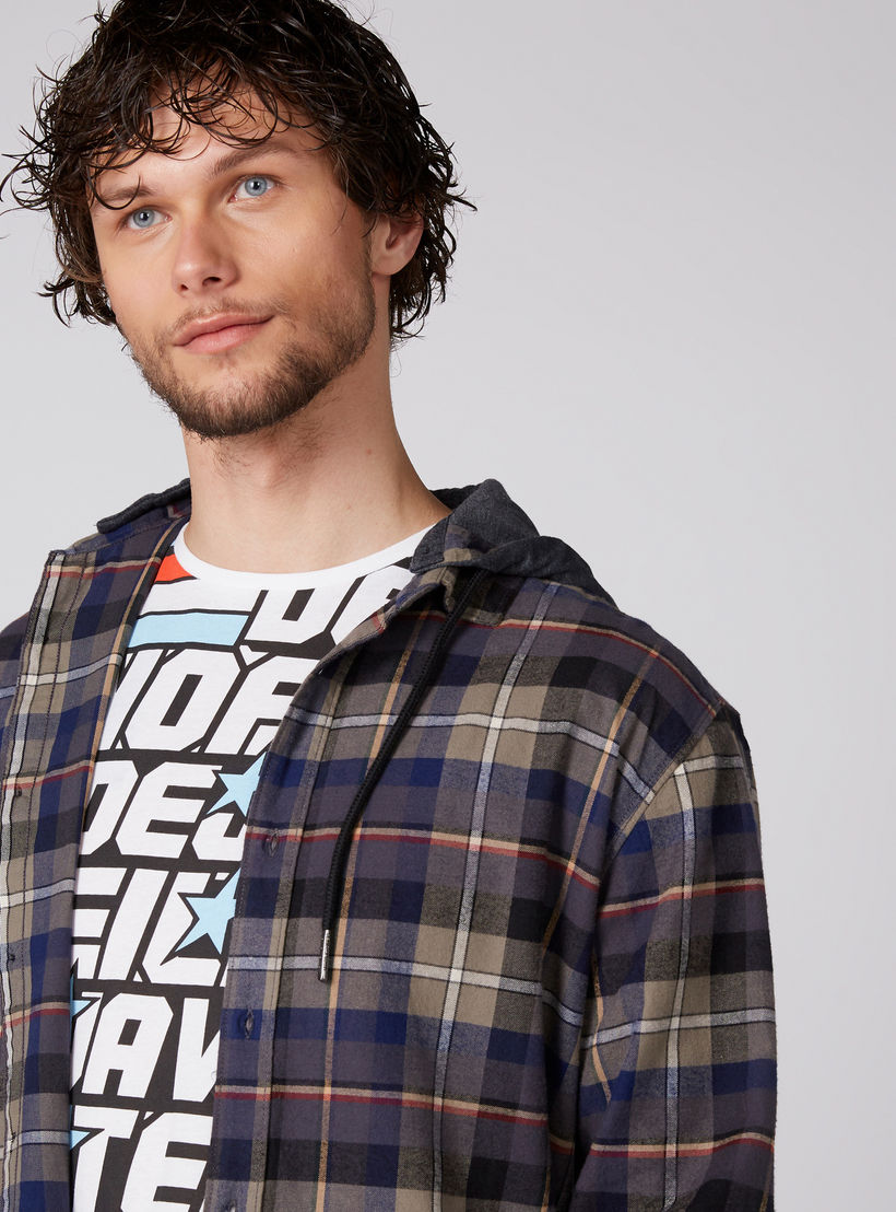 Being Human Chequered Shirt with Long Sleeves and Hood-men-clothing-shirts-image-3