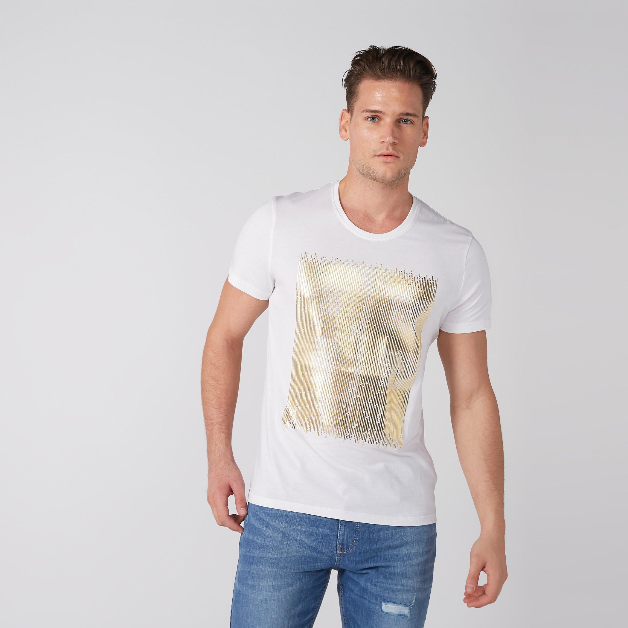 تيشيرت بطبعات جرافيك وياقة مستديرة وأكمام قصيرة من بيينج هيومن-men-clothing-tshirtsandpolos-tshirts-image-1