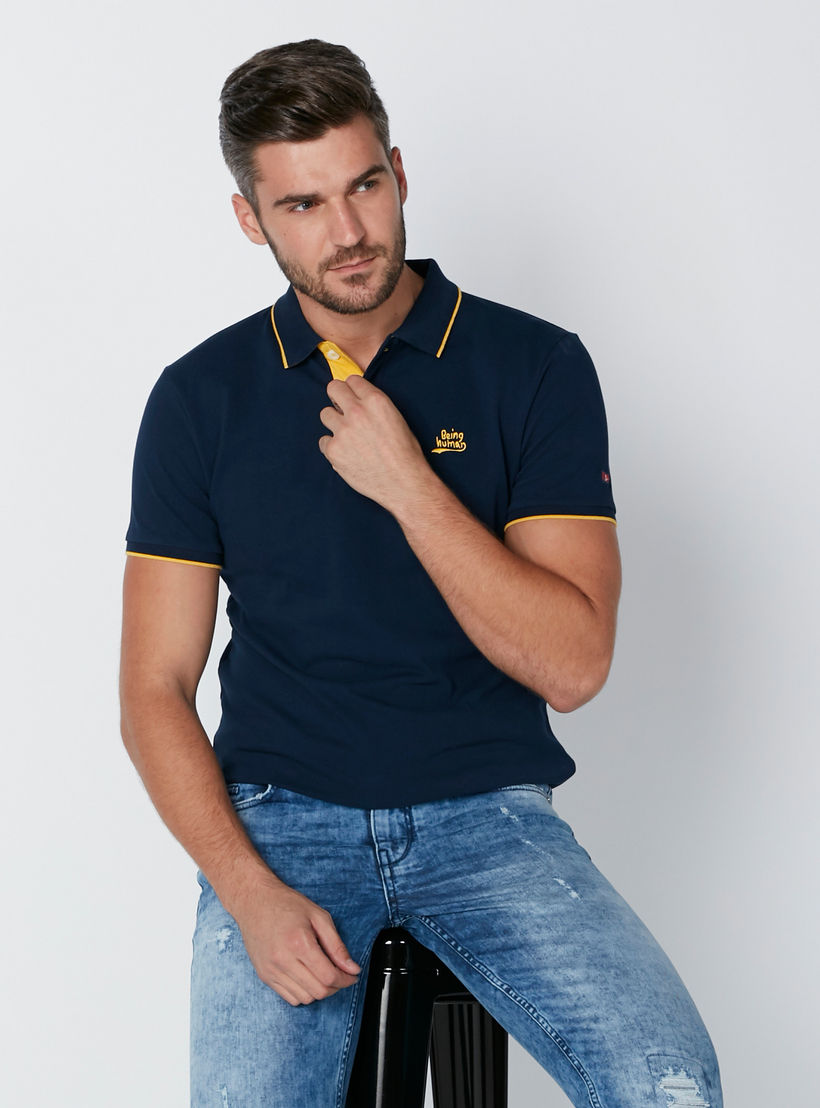 تيشيرت بياقة بولو وأكمام قصيرة وتطريز بيينج هيومان-men-clothing-tshirtsandpolos-polos-image-1