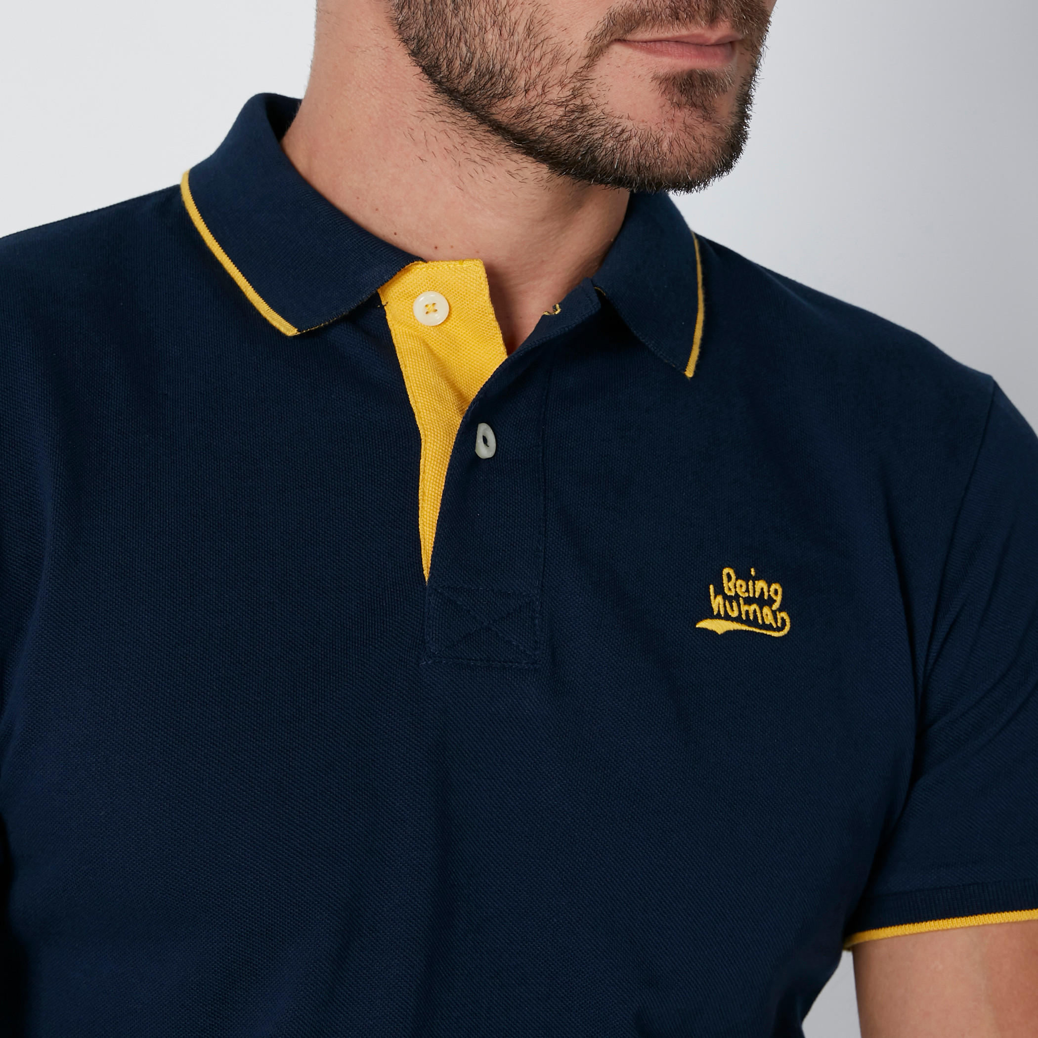 تيشيرت بياقة بولو وأكمام قصيرة وتطريز بيينج هيومان-men-clothing-tshirtsandpolos-polos-image-4