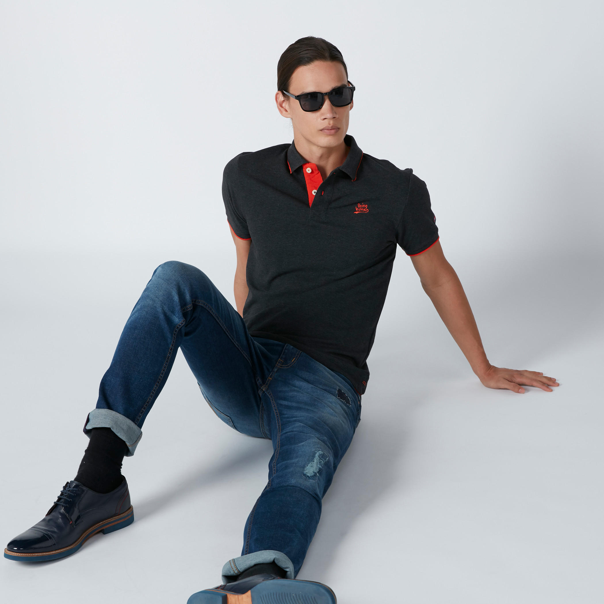 Being Human Polo Neck T-Shirt with Short Sleeves and Embroidery-men-clothing-tshirtsandpolos-polos-image-1