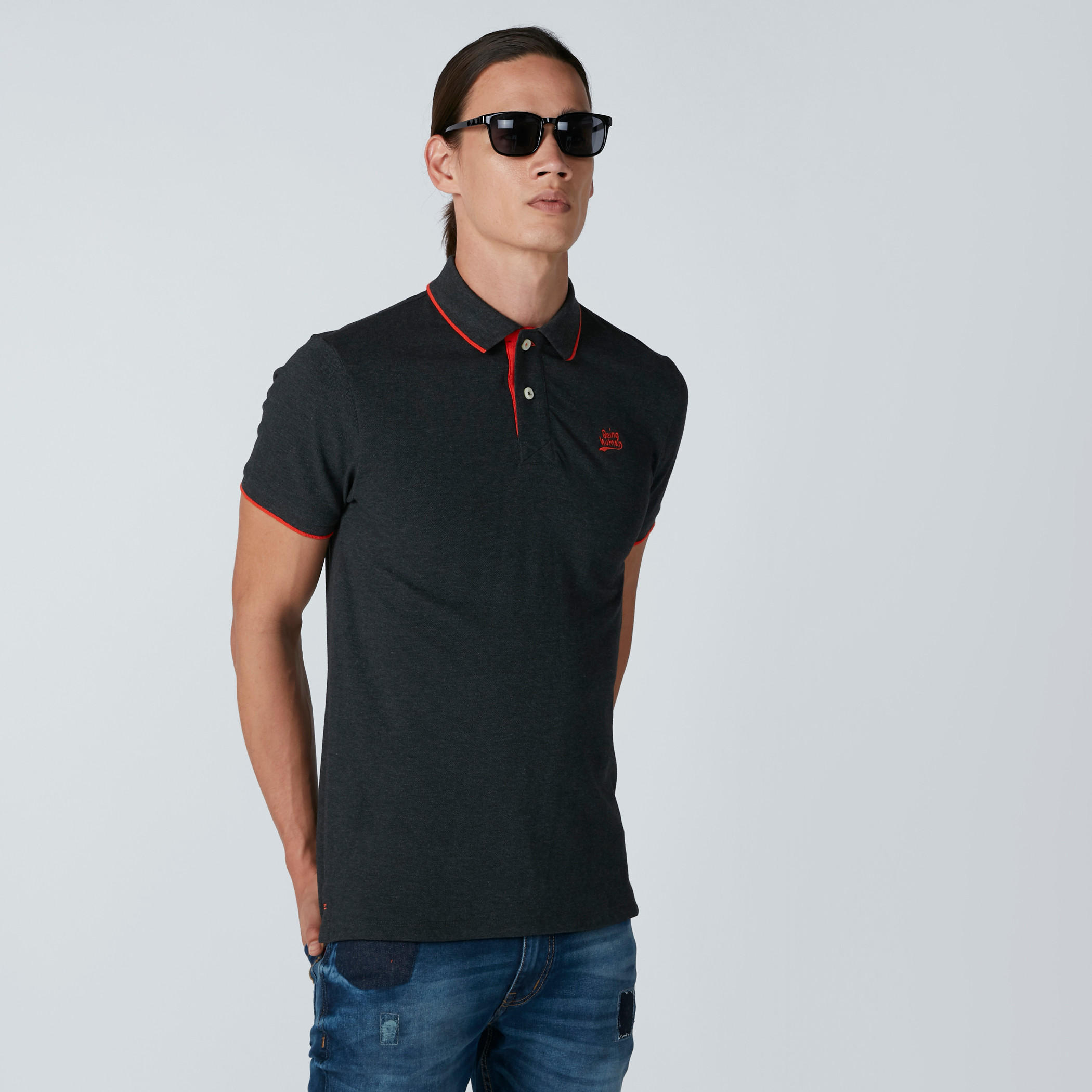 Being Human Polo Neck T-Shirt with Short Sleeves and Embroidery-men-clothing-tshirtsandpolos-polos-image-3