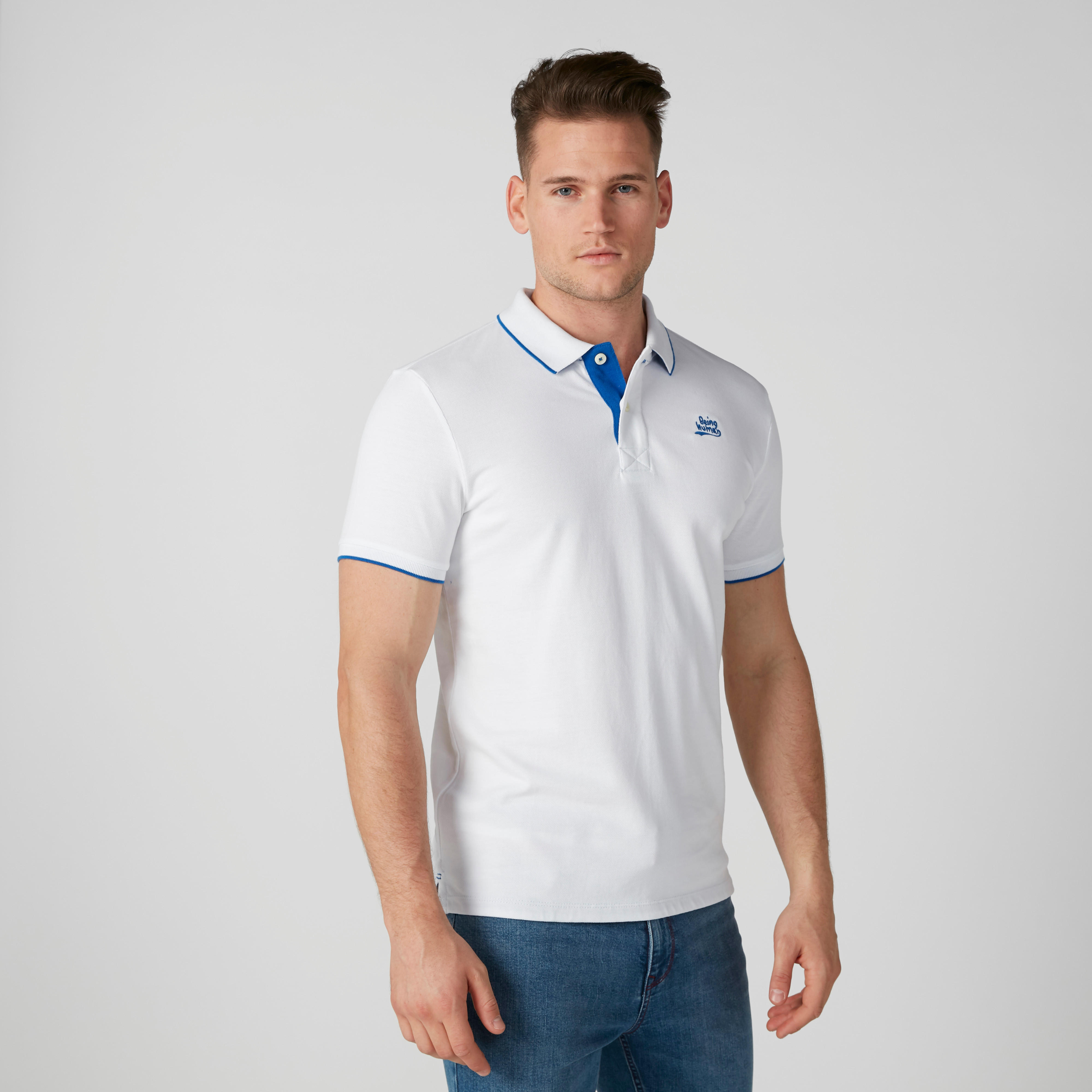 تيشيرت بقصّة عادية وياقة بولو وأكمام قصيرة بيينج هيومان-men-clothing-tshirtsandpolos-polos-image-1