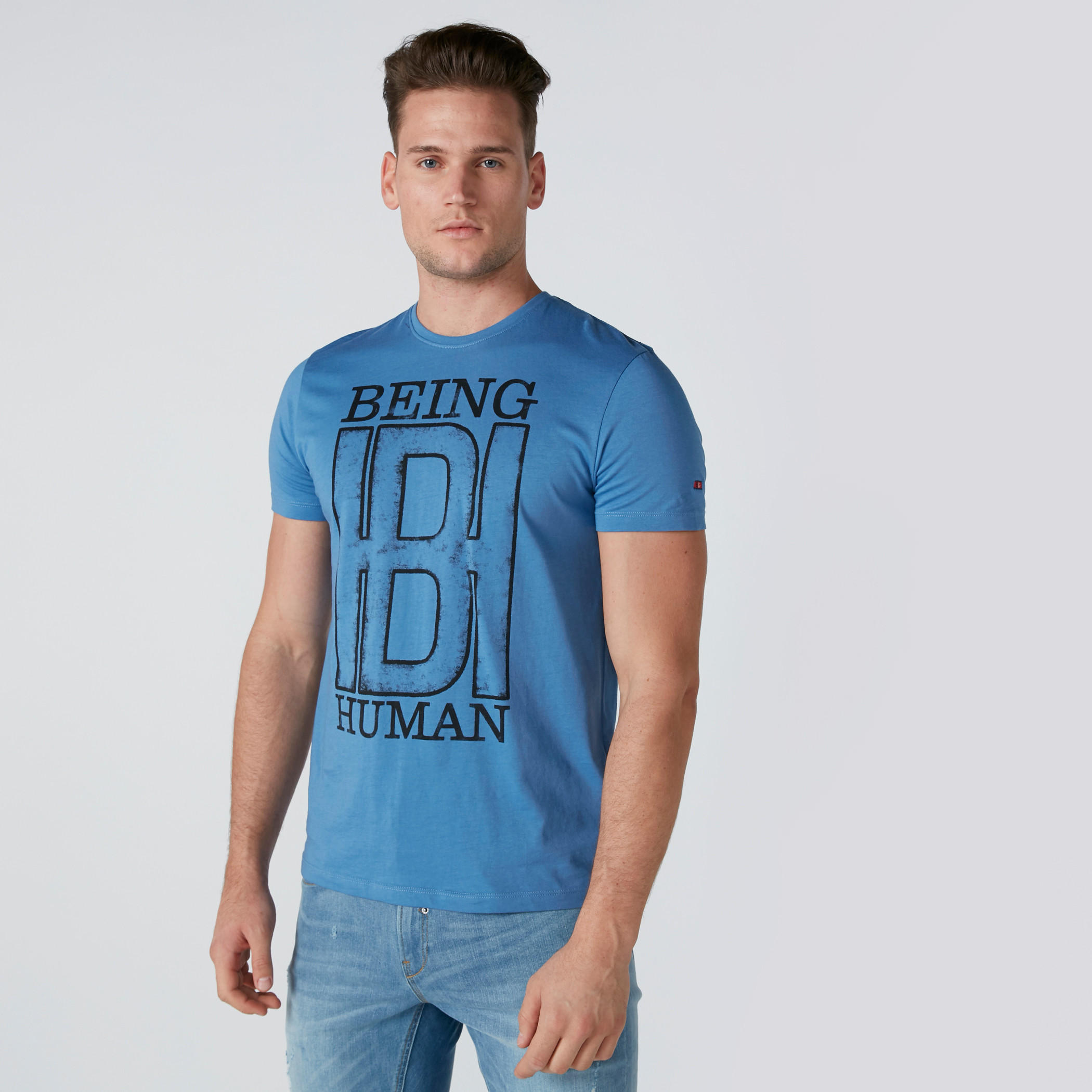 تيشيرت بطبعات وقصّة سليم فيت وأكمام قصيرة من بيينج هيومن-men-clothing-tshirtsandpolos-tshirts-image-3