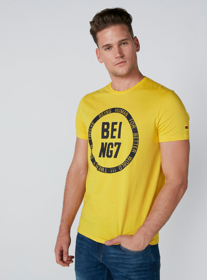 تيشيرت بطبعات وياقة ضيقة وأكمام قصيرة من بيينج هيومان-men-clothing-tshirtsandpolos-tshirts-image-4
