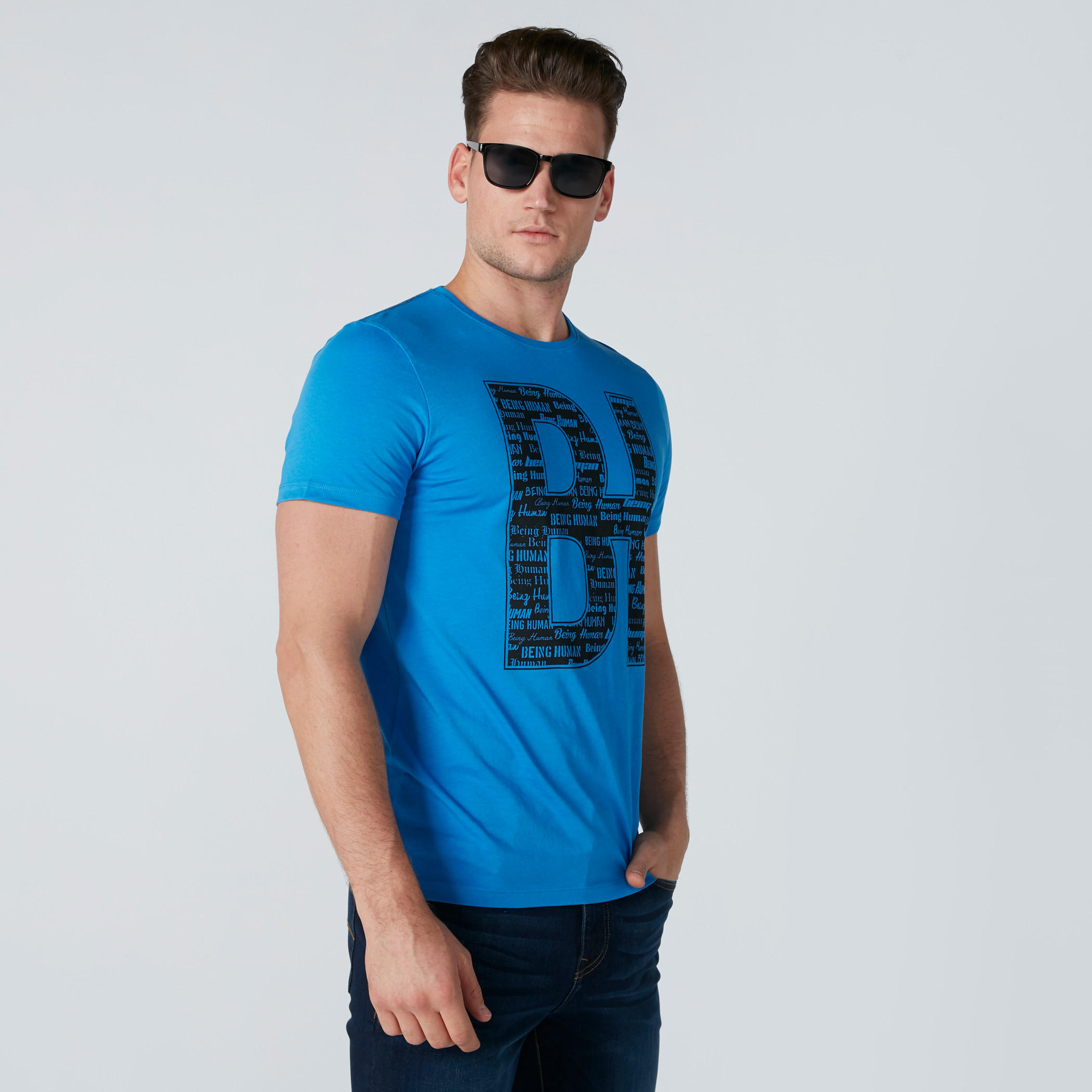 تيشيرت بطبعات وقصّة سليم فيت وأكمام قصيرة من بيينج هيومن-men-clothing-tshirtsandpolos-tshirts-image-1