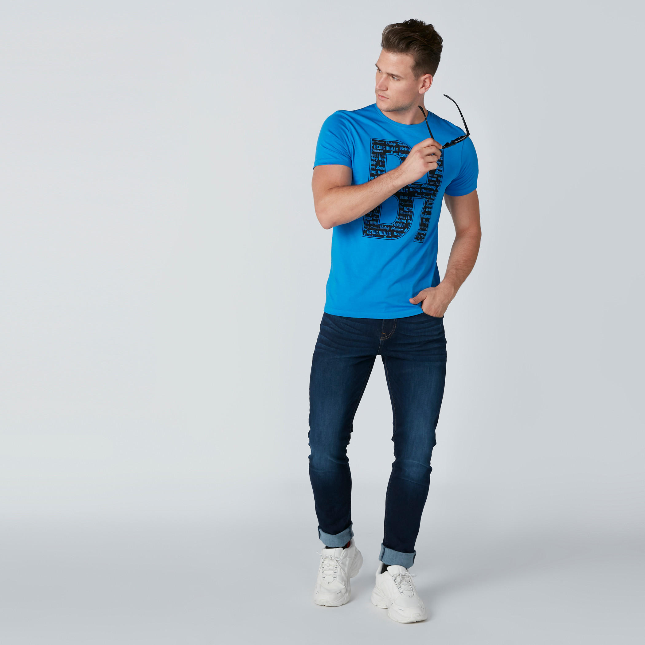 تيشيرت بطبعات وقصّة سليم فيت وأكمام قصيرة من بيينج هيومن-men-clothing-tshirtsandpolos-tshirts-image-3