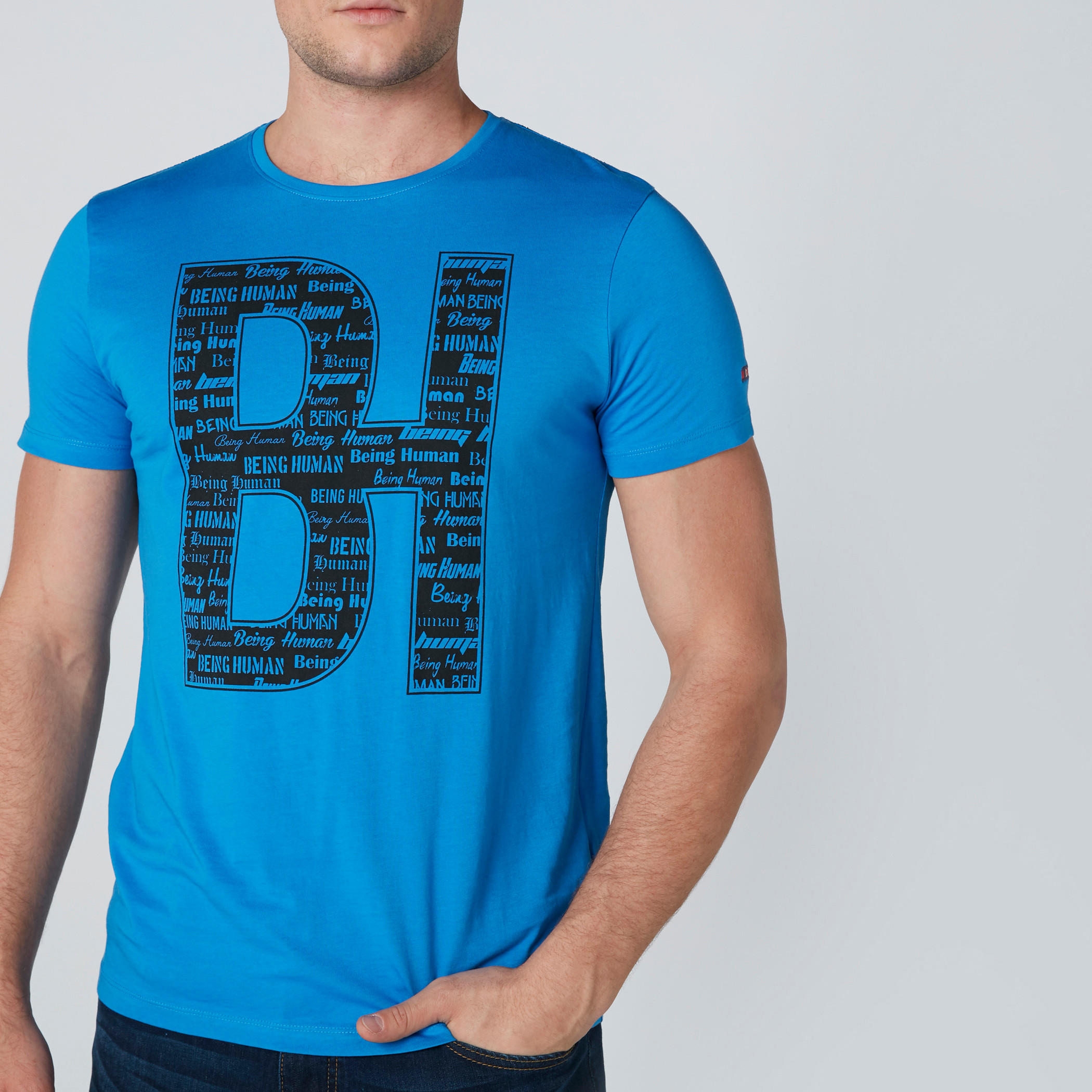 تيشيرت بطبعات وقصّة سليم فيت وأكمام قصيرة من بيينج هيومن-men-clothing-tshirtsandpolos-tshirts-image-4